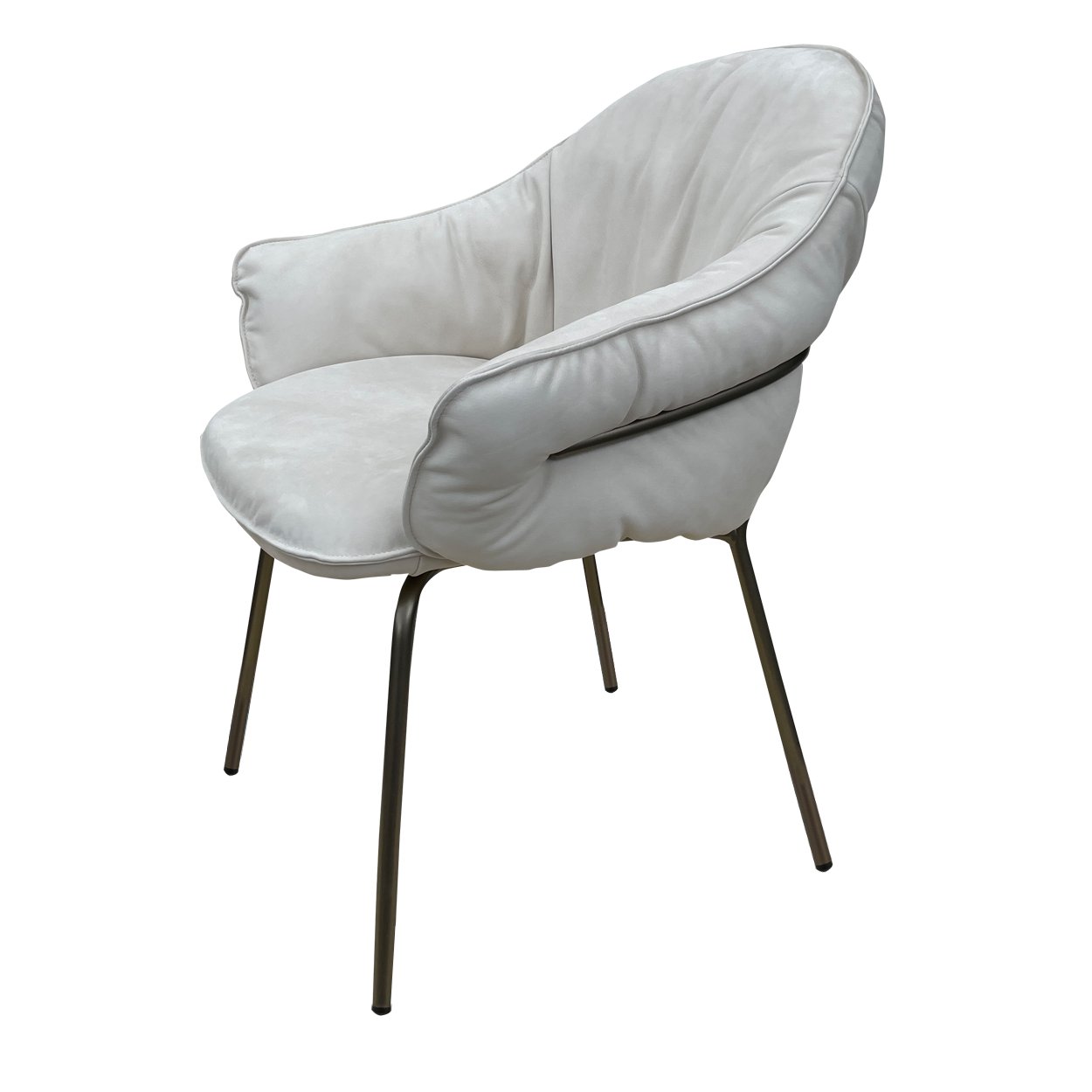 Marie Armchair in hellgrauem Leder Cayenne Moon mit Gestell in Bronze, Seitenansicht
