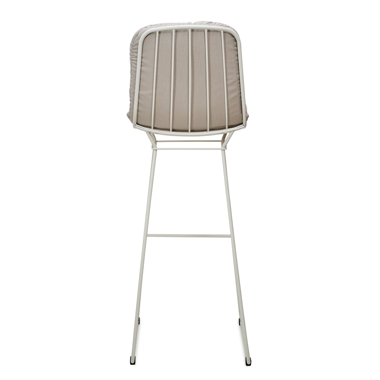 Leyasol Barstool für draußen, Stoff Natté Taube Chalk in Beigegrau, weißes Drahtgestell, Rückansicht