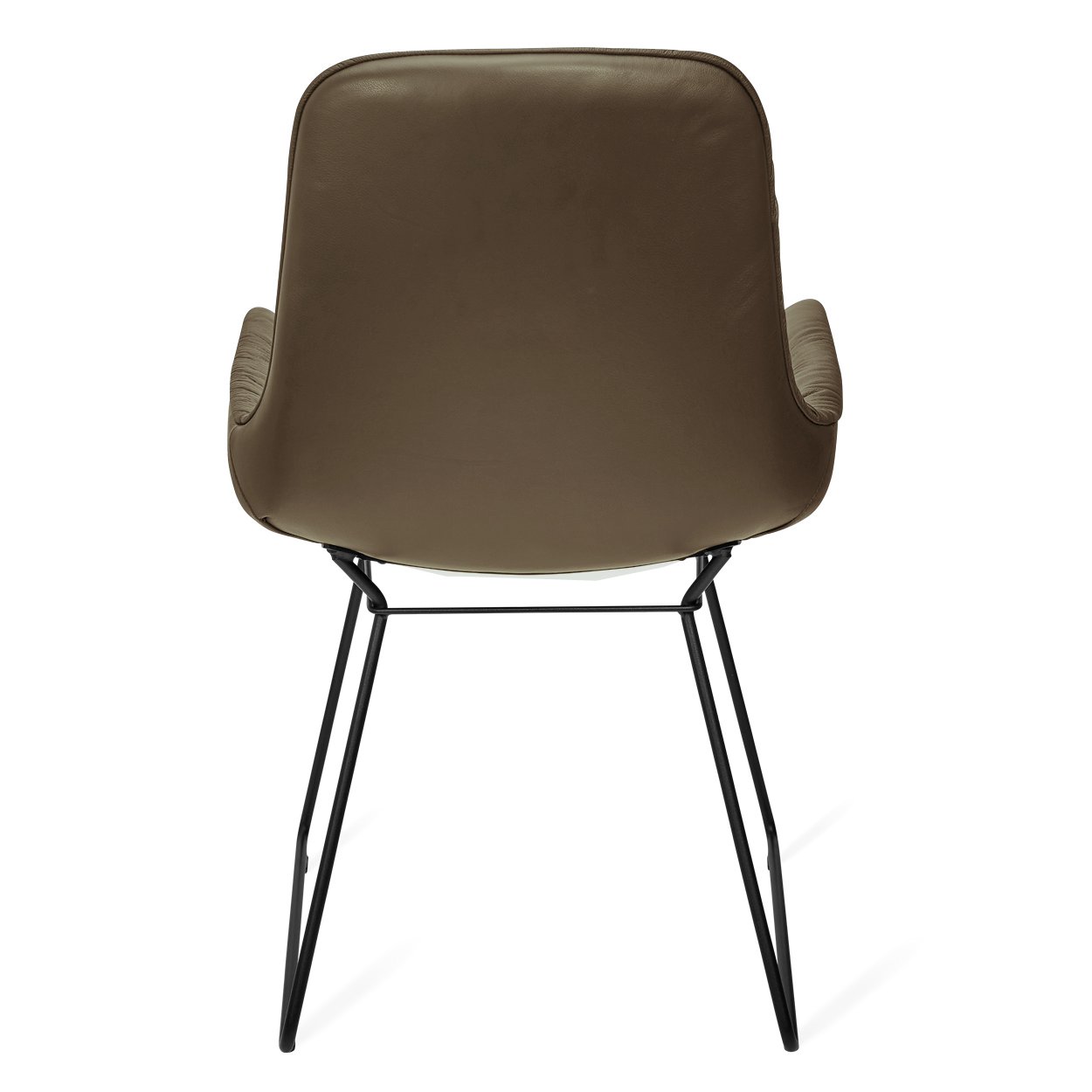 Leya Armchair Low in olivgrünem Leder Opium Plaza mit schwarzem Drahtgestell, Rückansicht