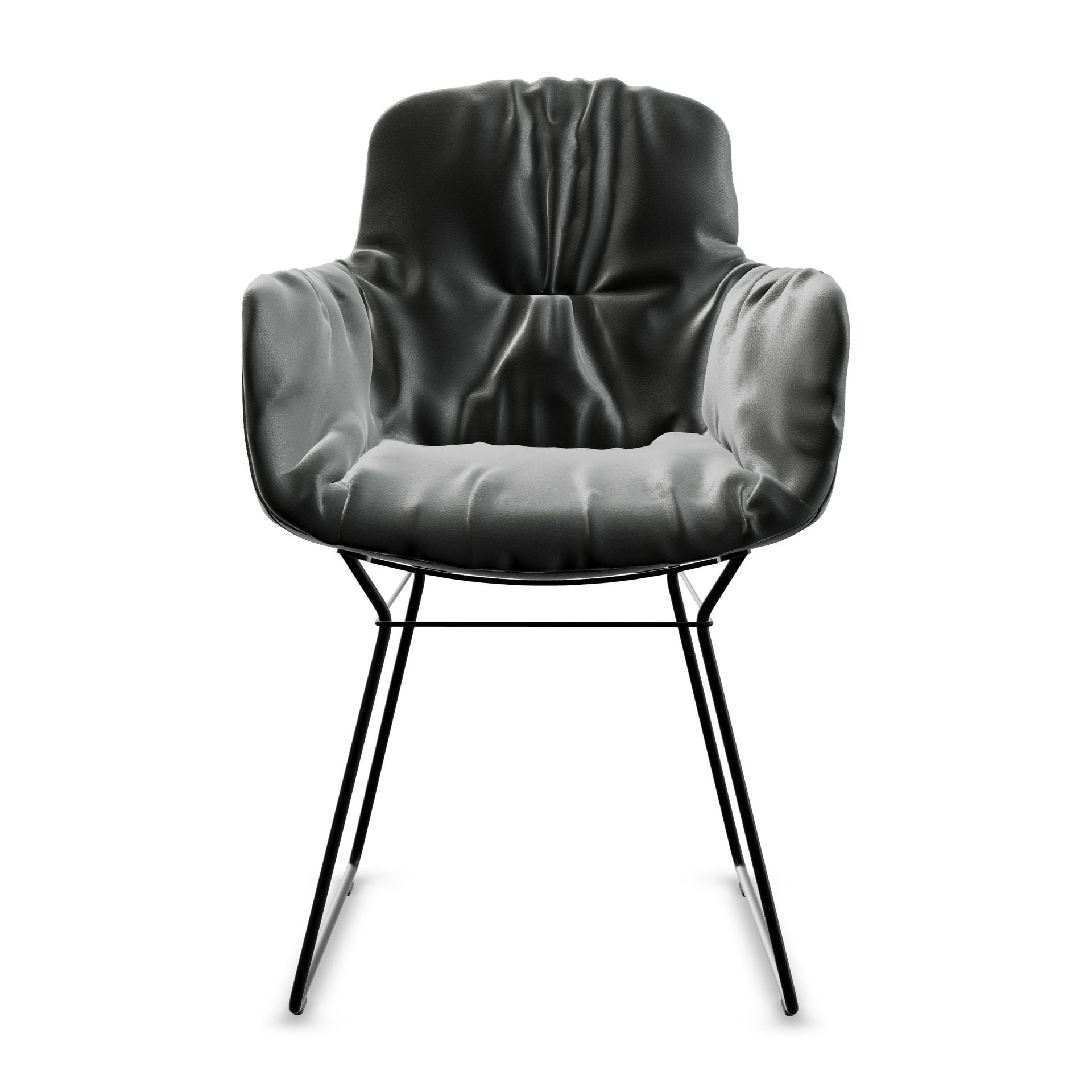 Leya Armchair High in grauem Leder Sahara Plaza mit schwarzem Drahtgestell, Frontansicht