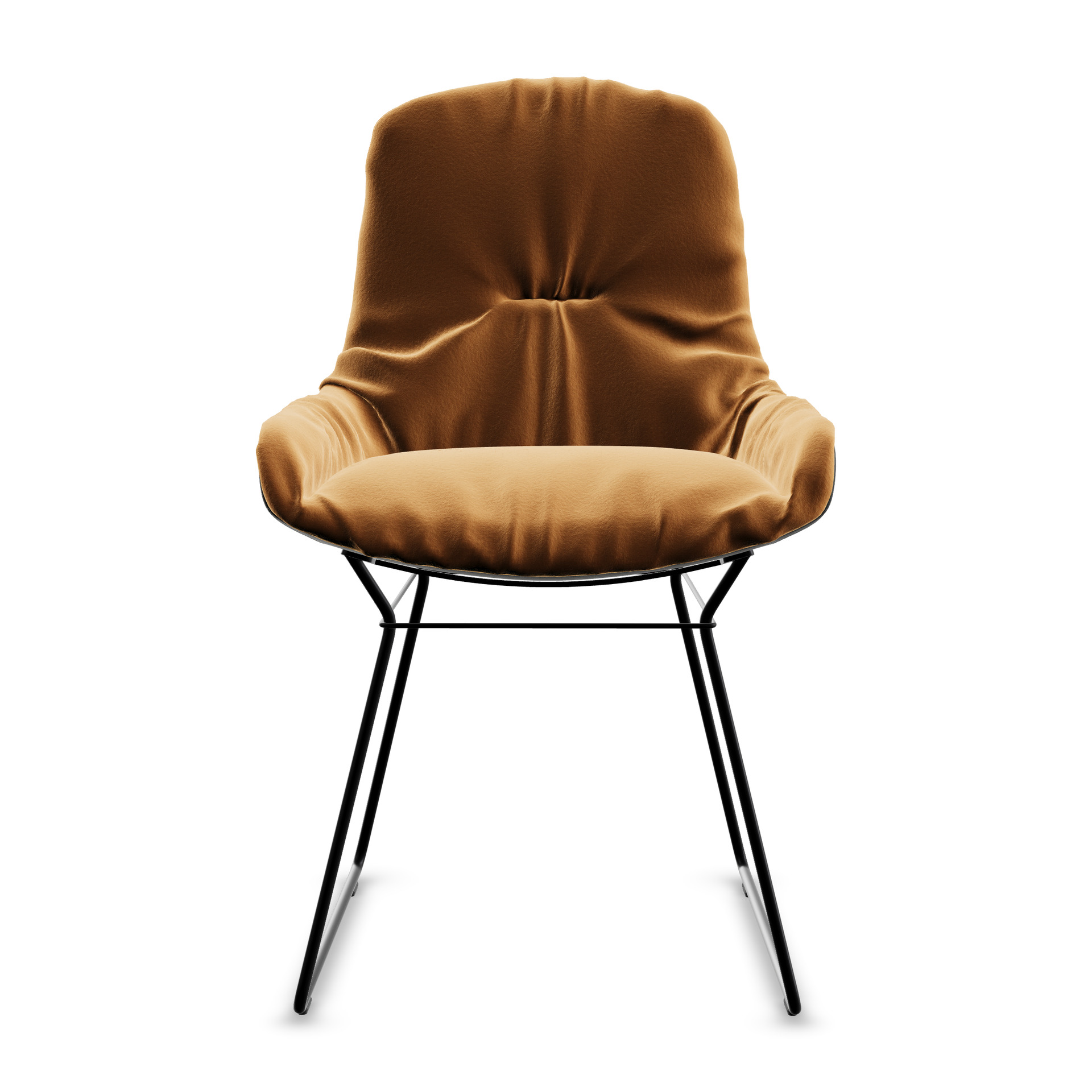 Leya Armchair Low in ockerbraunem Stoff Smart Havane mit schwarzem Drahtgestell, Frontansicht