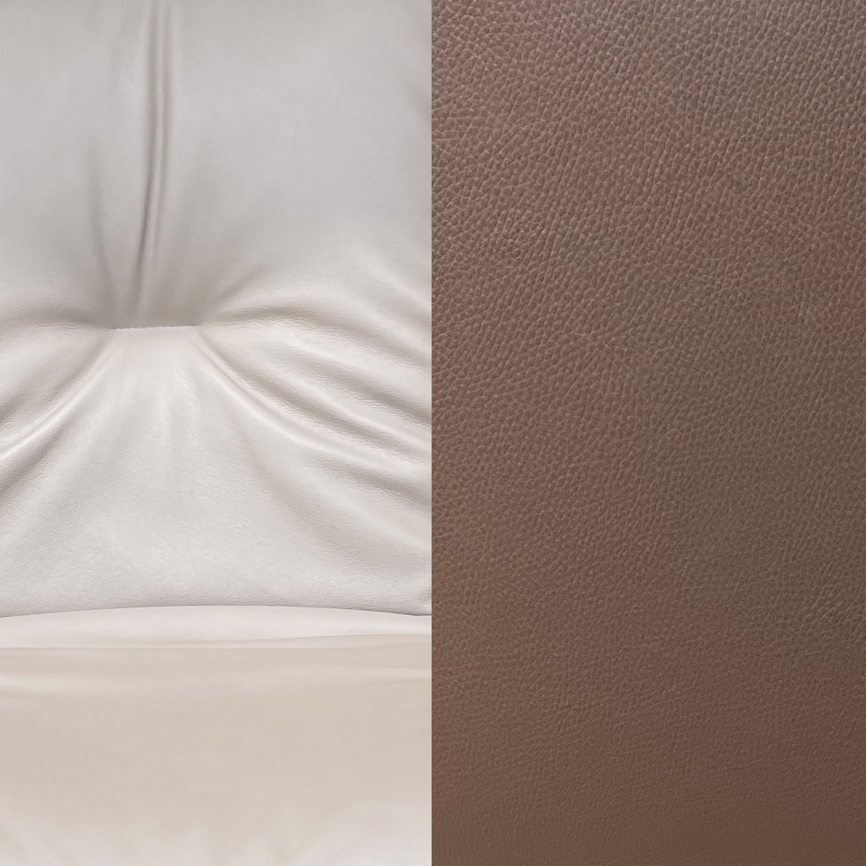 Muster Leder Sahara Stone in Hellgrau und Leder Orient Cacao in Braun, Nahaufnahme der Oberflächen