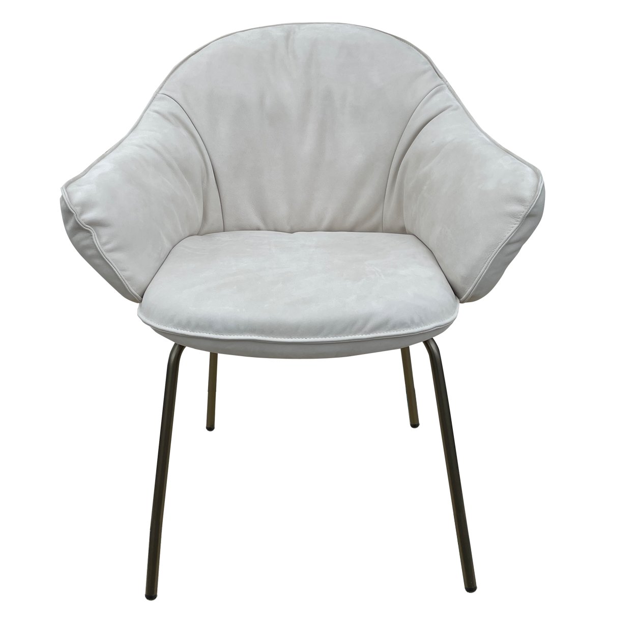 Marie Armchair in hellgrauem Leder Cayenne Moon mit Gestell in Bronze, Frontansicht