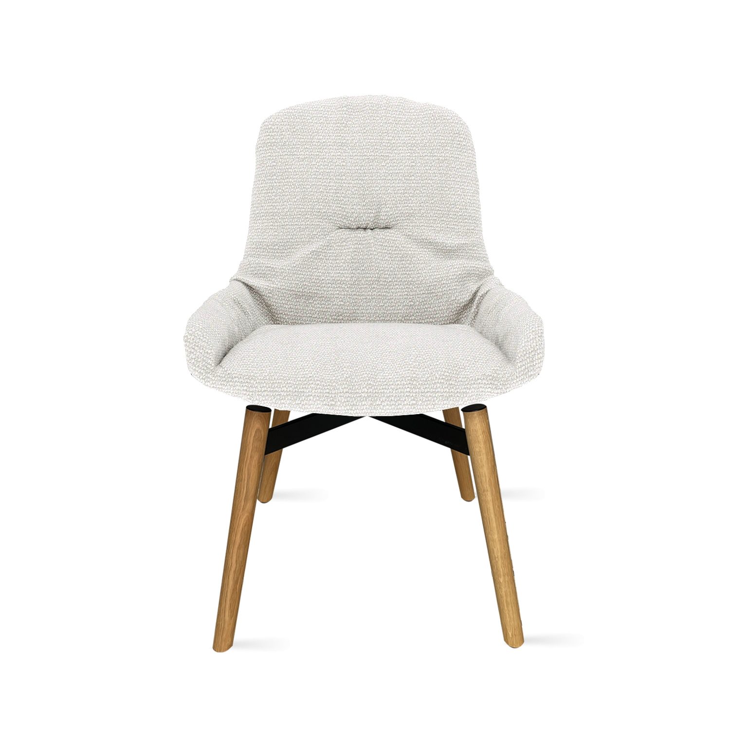 Leya Armchair Low in hellem Stoff Safire 07 mit Kreuzzarge aus geölter Eiche, Frontansicht