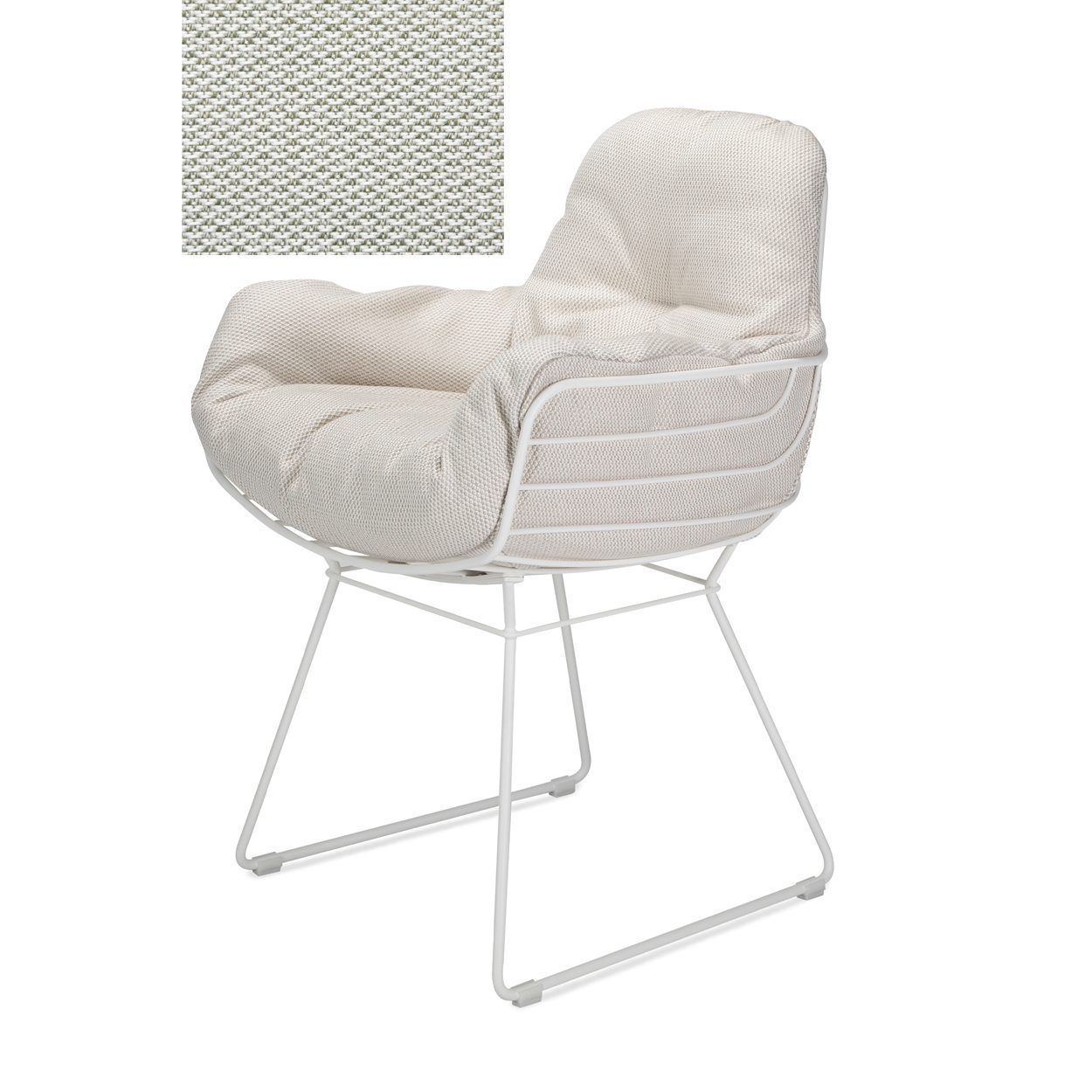 Leyasol Armchair High für draußen, Bezug Lopi Bud in hellem Creme, weißes Drahtgestell, Seitenansicht