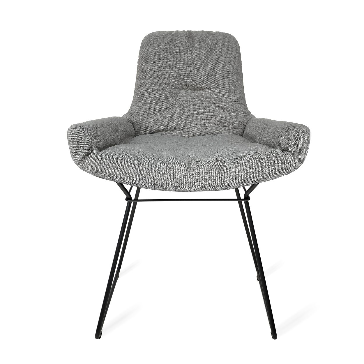 Leya Armchair Low mit grauem Stoff Vidar, Außenschale in Leder Sahara platino und schwarzem Drahtgestell, Frontansicht