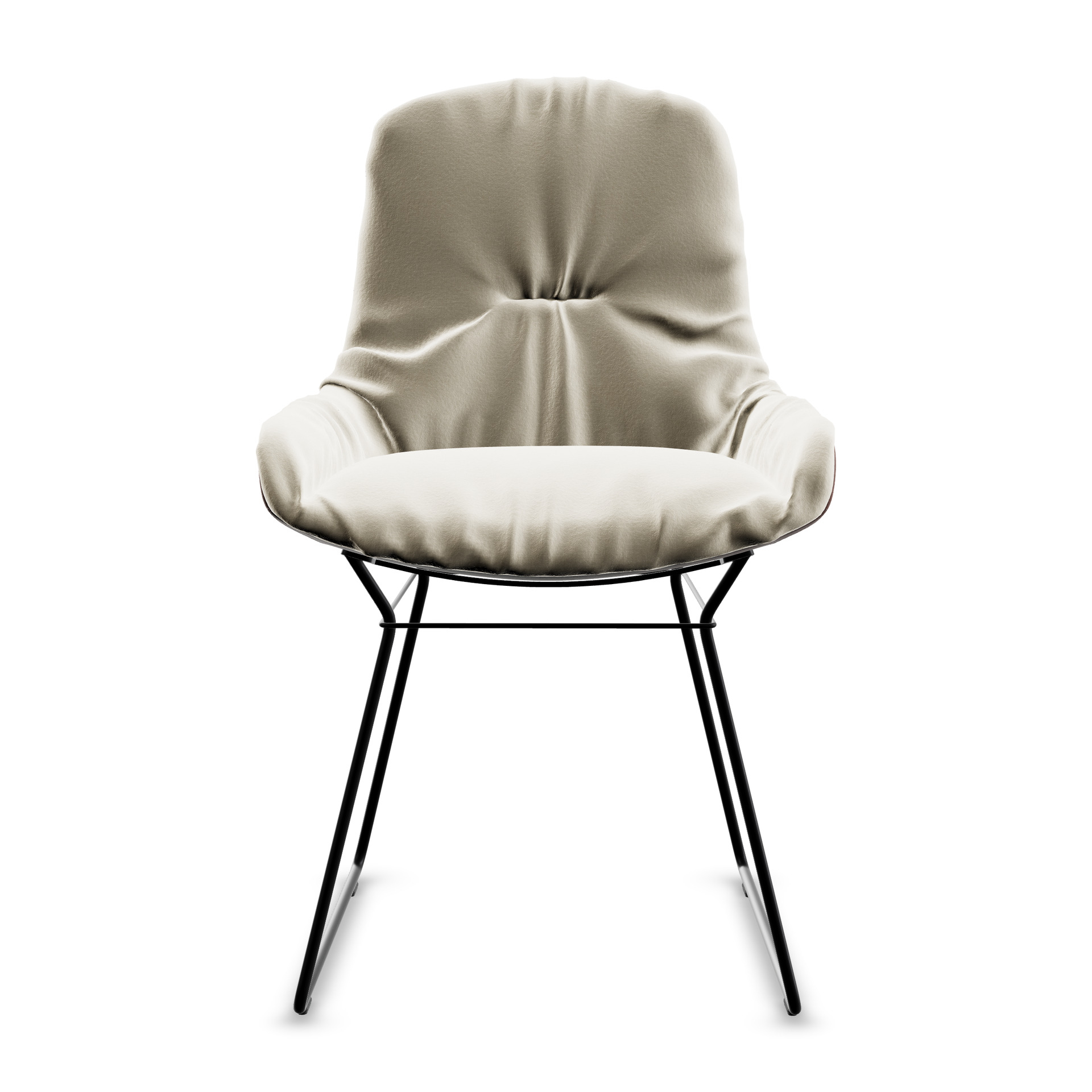 Leya Armchair Low in cremefarbenem Stoff Smart Dune mit schwarzem Drahtgestell, Frontansicht