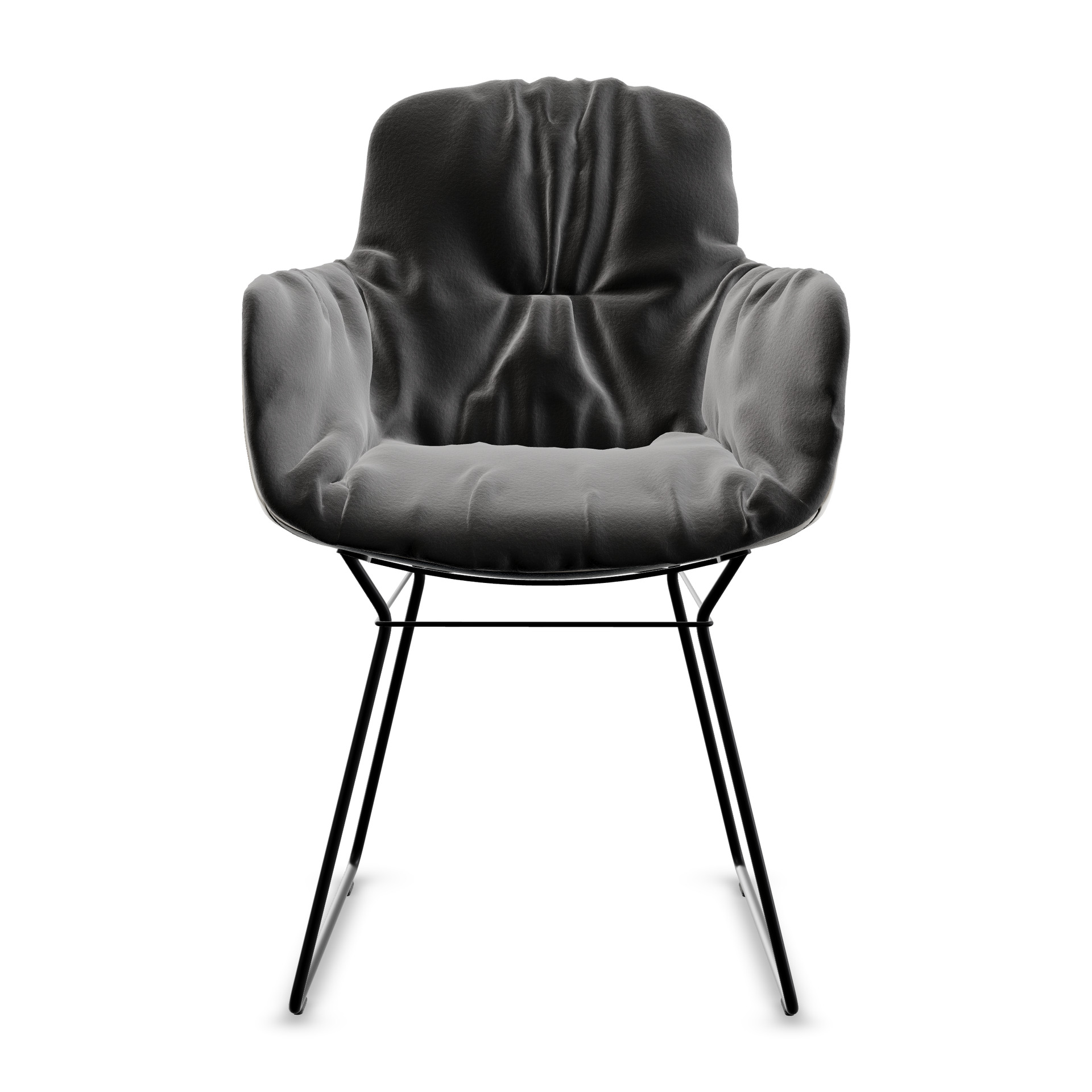 Leya Armchair High in dunkelgrauem Stoff Smart Charbon mit schwarzem Drahtgestell, Frontansicht