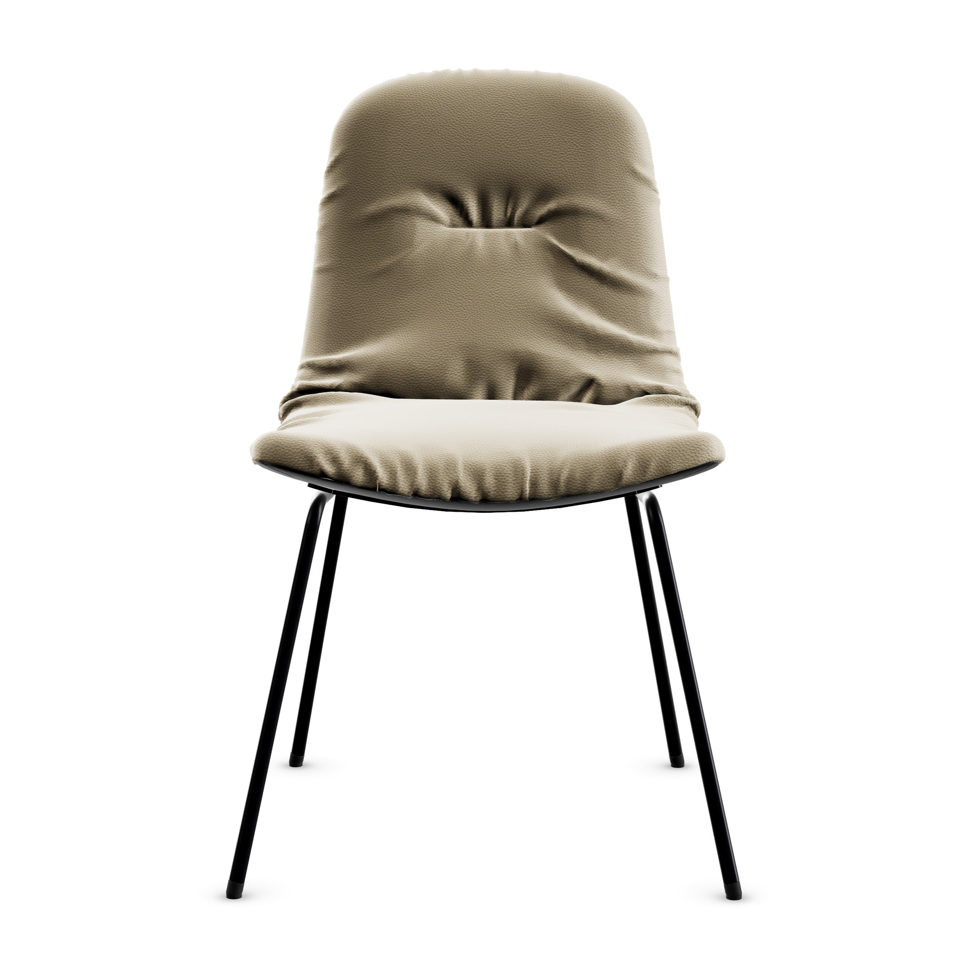 Leya Chair in cremefarbenem Leder Orient Jasmin mit schwarzem Vierfußgestell, Frontansicht