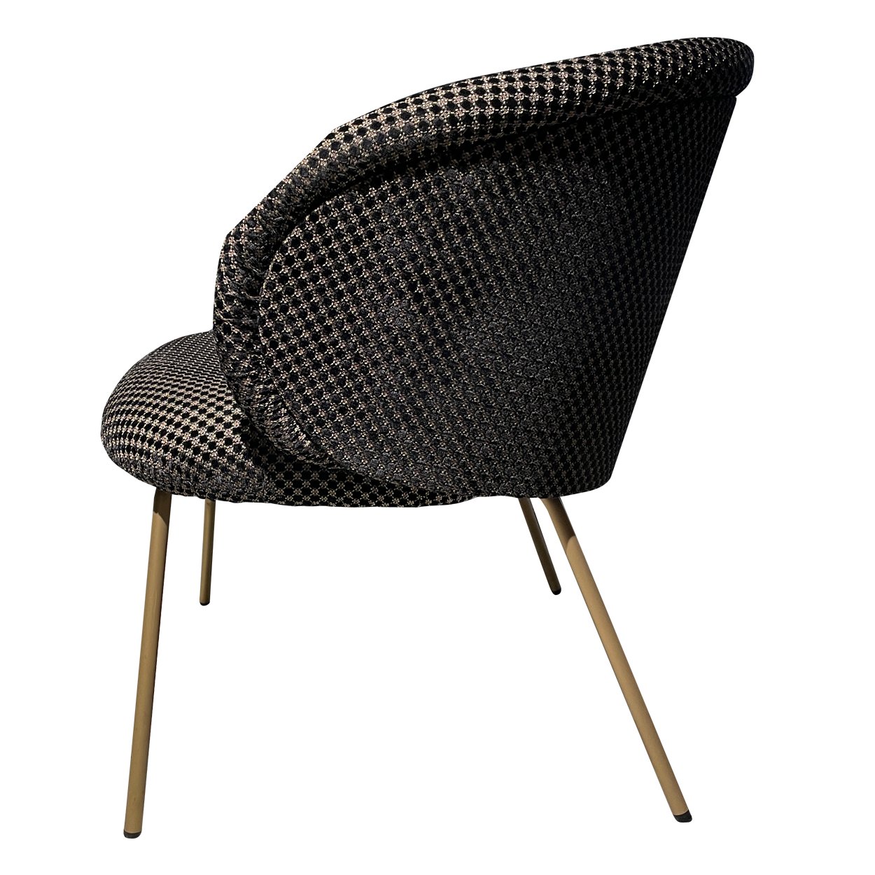 Ona Cocktail Armchair in schwarz-weißem Stoff Nobilis Raphael Noir mit Messingbeinen, Seitenansicht