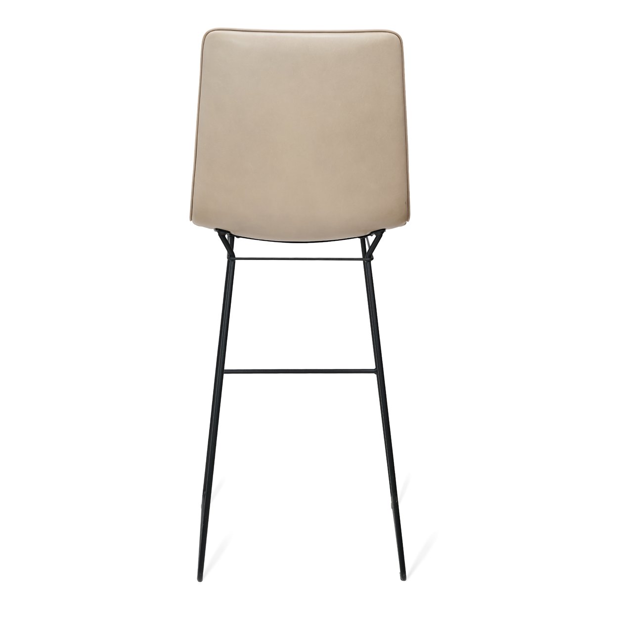 Amelie Barchair High in hellgrauem Leder Oman mit schwarzem Drahtgestell, Rückansicht
