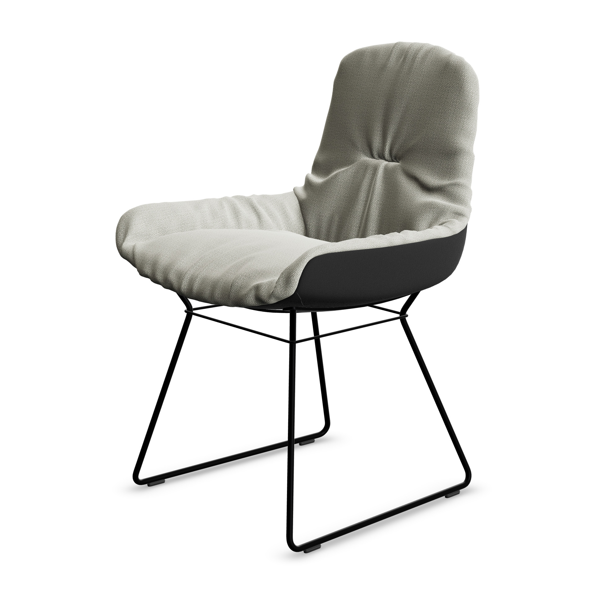 Leya Armchair Low in hellgrauem Stoff Safire 0006 mit schwarzer Außenseite in Adamo & Eva Nero, Drahtgestell, schräg von vorn