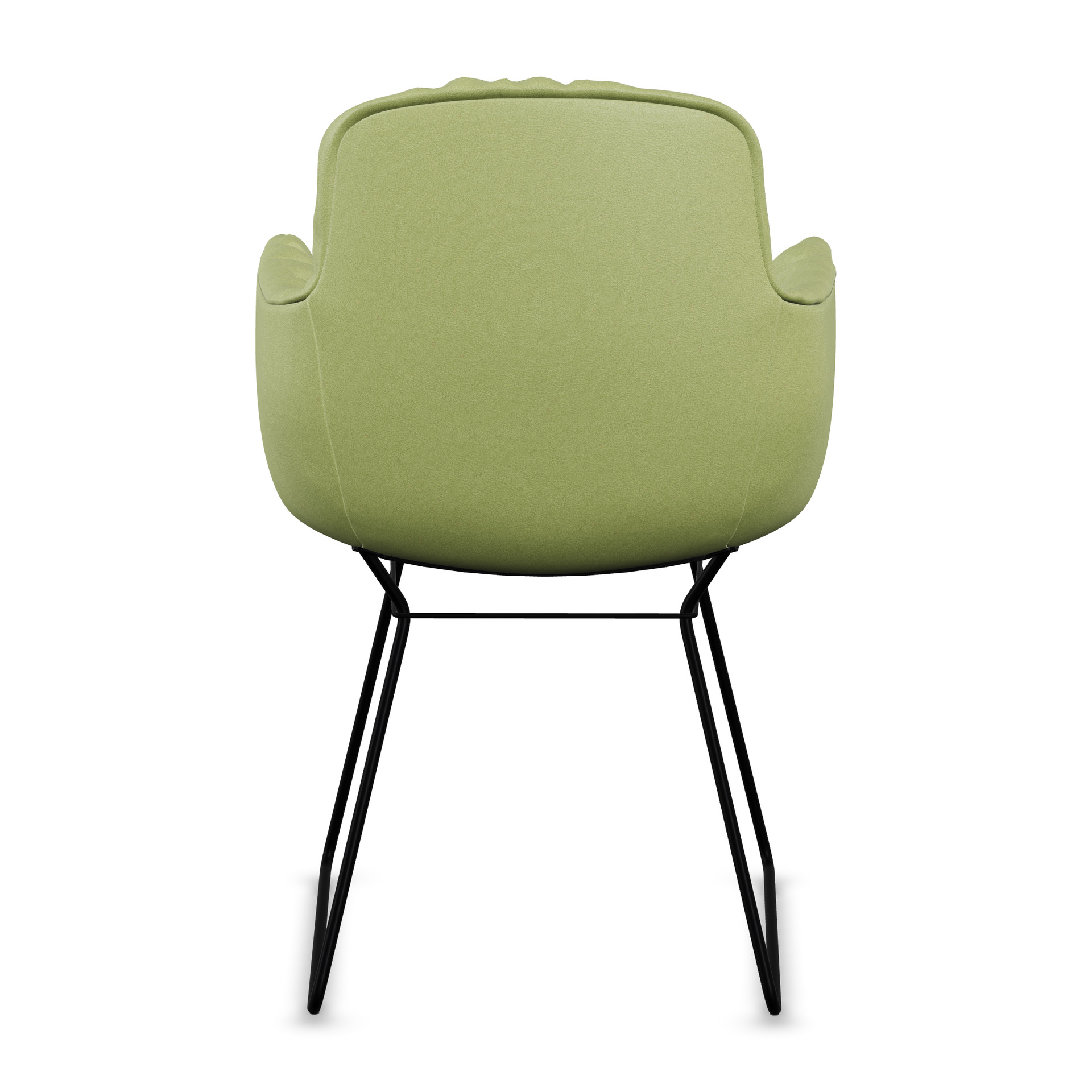 Leya Armchair High in grünem Leder Opium Palm mit schwarzem Drahtgestell, Rückansicht