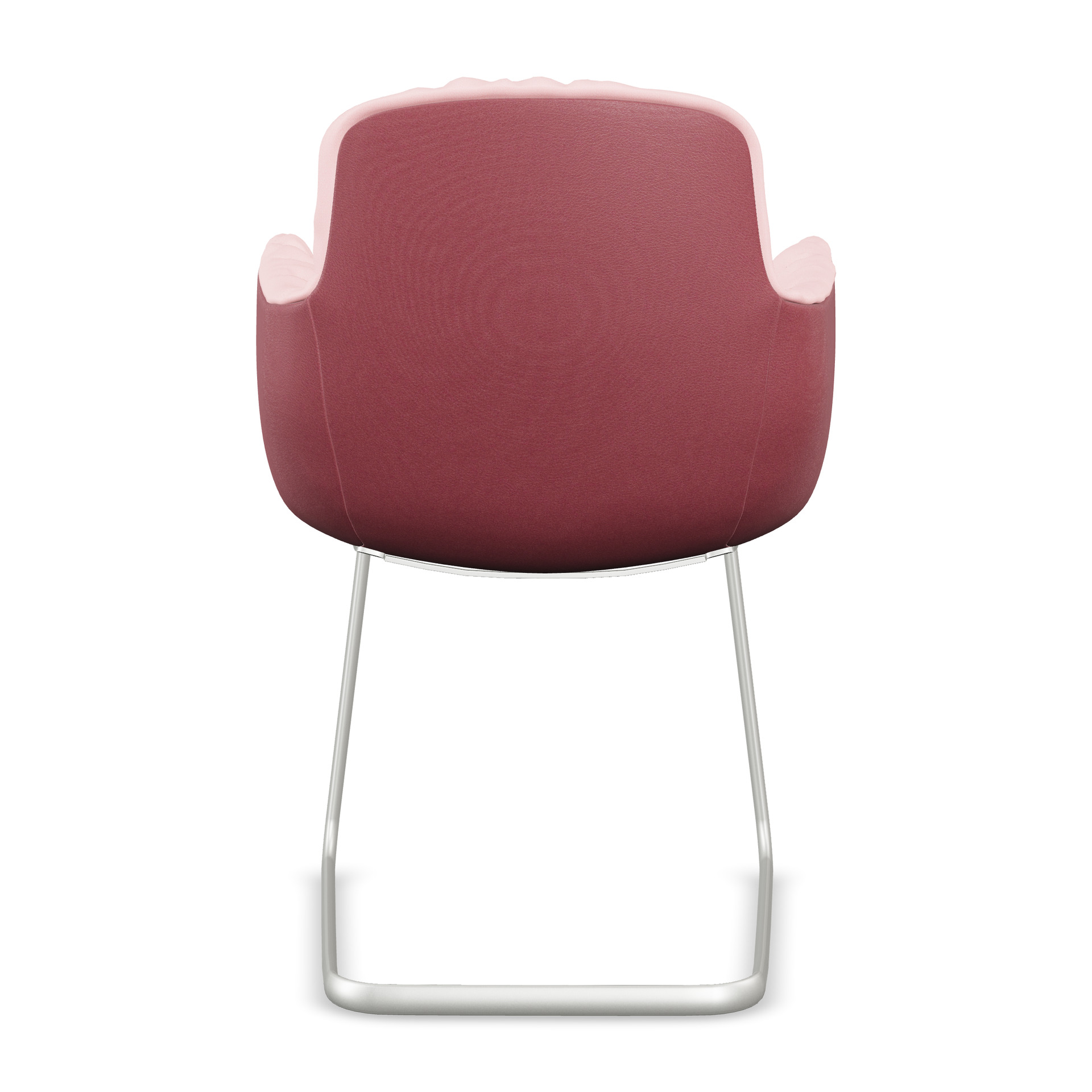 Leya Armchair High mit Rückseite in rotem Leder Opium Magma, weißes Kufengestell, Rückansicht
