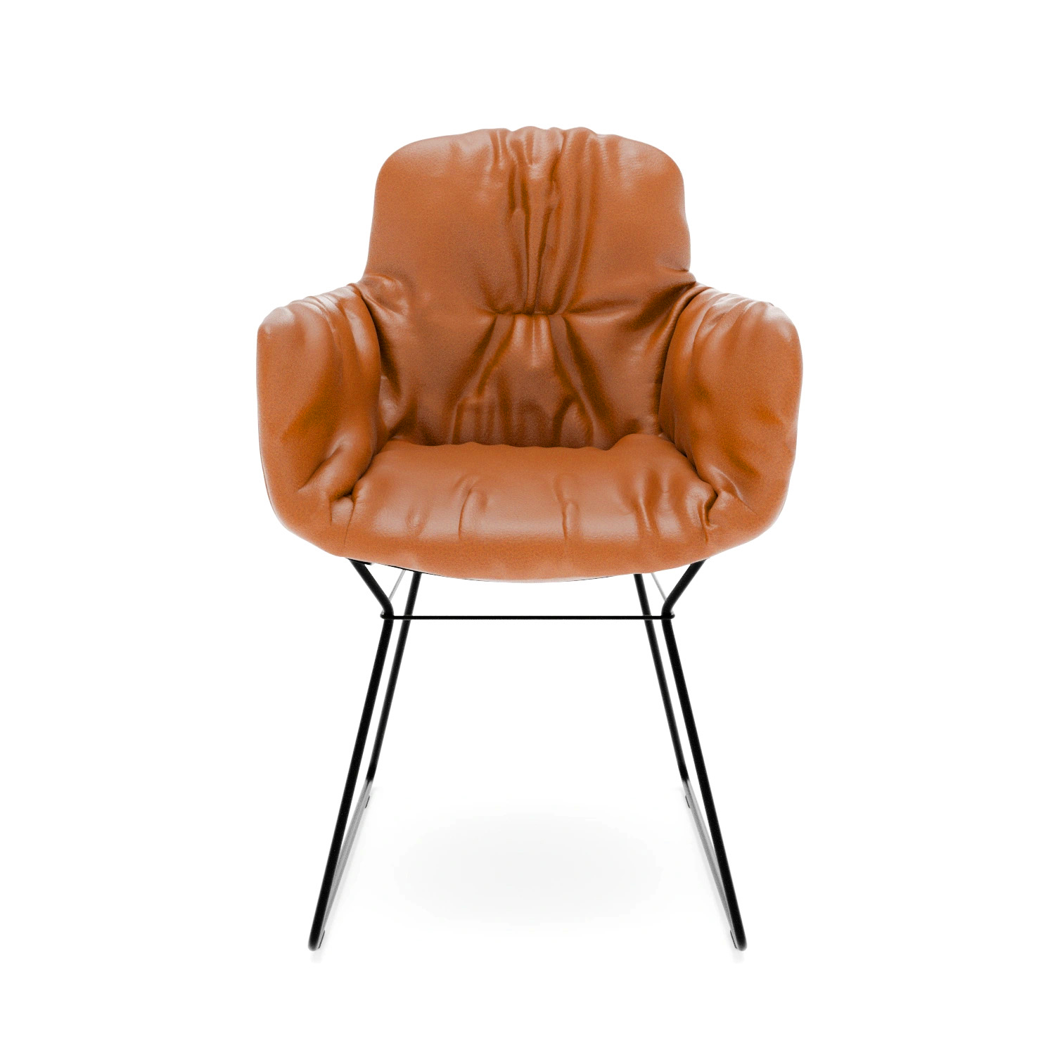 Leya Armchair High in cognacfarbenem Leder Sensia mit schwarzem Drahtgestell, Frontansicht