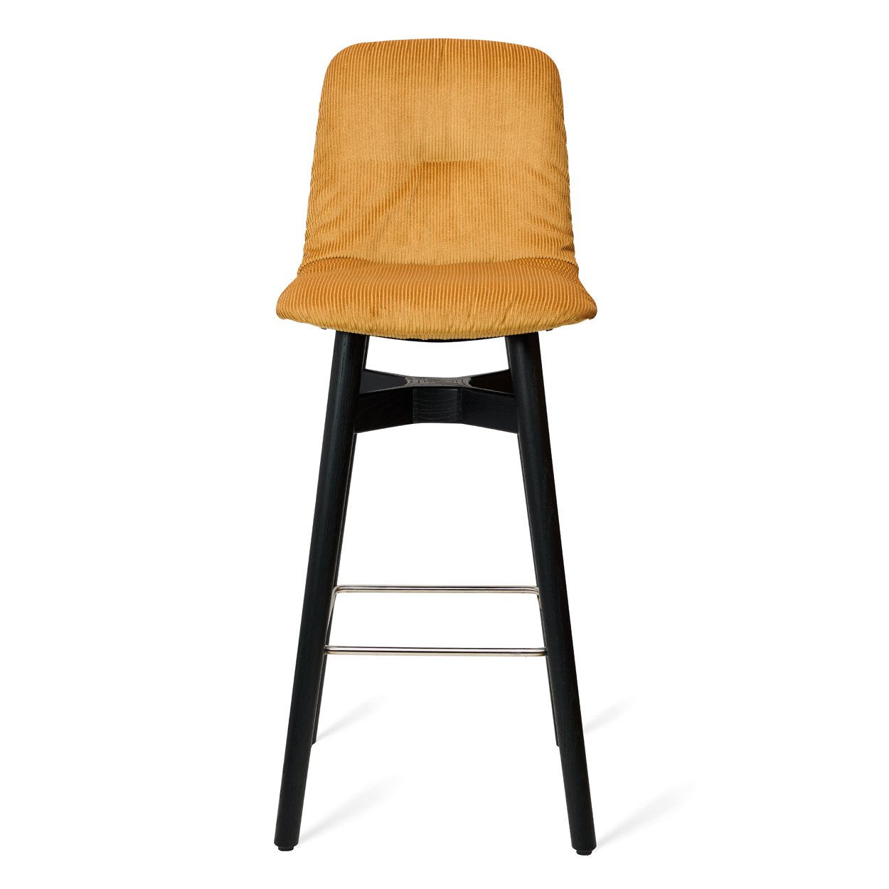 Leya Counterstool High in senfgelbem Cordstoff Riga Venitien mit schwarzem Holzgestell, schräg von vorn