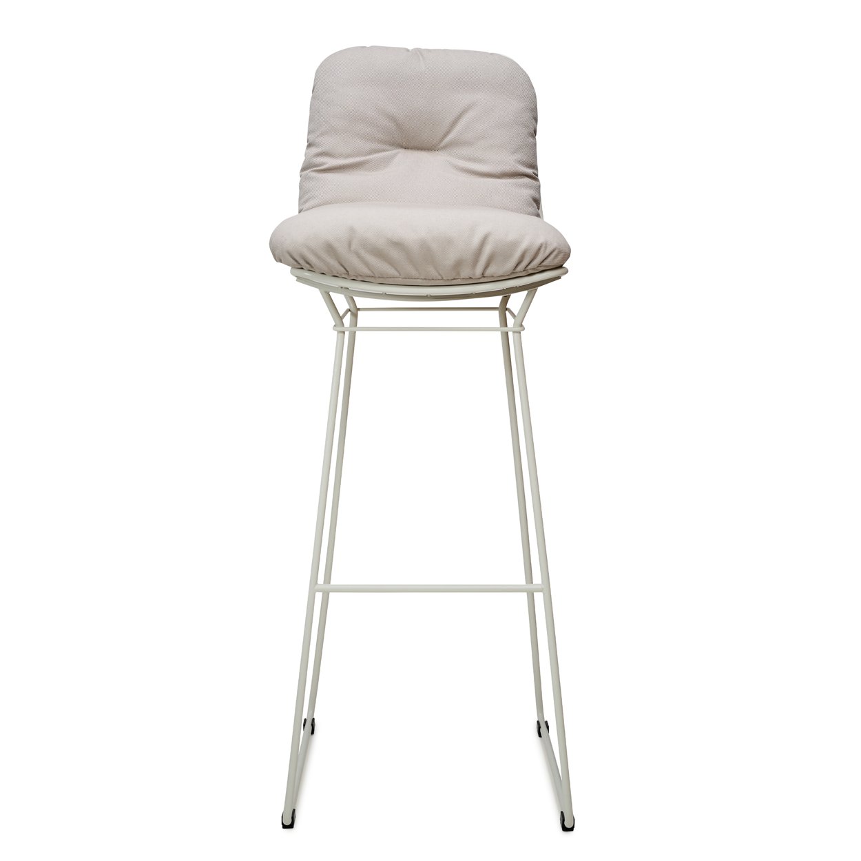 Leyasol Barstool High für draußen, Sitzkissen Lopi Ash in hellem Grau, weißes Drahtgestell, Frontansicht