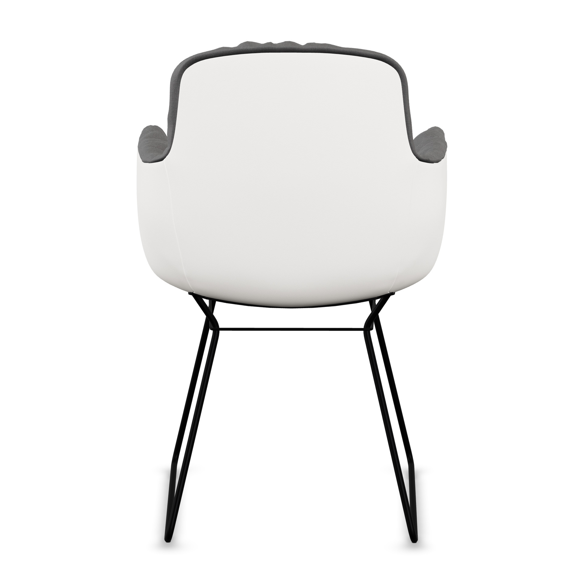 Leya Armchair High mit Rückseite in weißem Leder Cayenne Snow, schwarzes Drahtgestell, Rückansicht