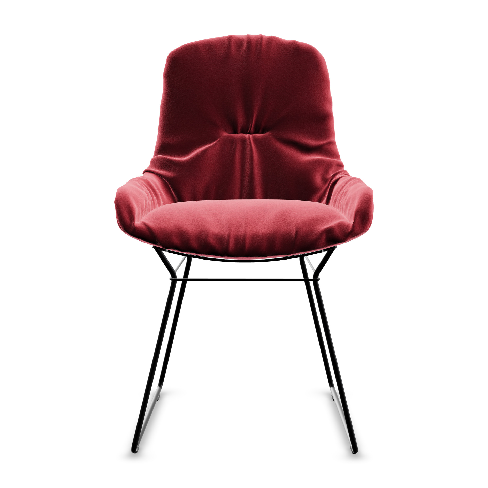 Leya Armchair Low in rotem Stoff Sahco Avalon 0052 mit schwarzem Drahtgestell, Frontansicht