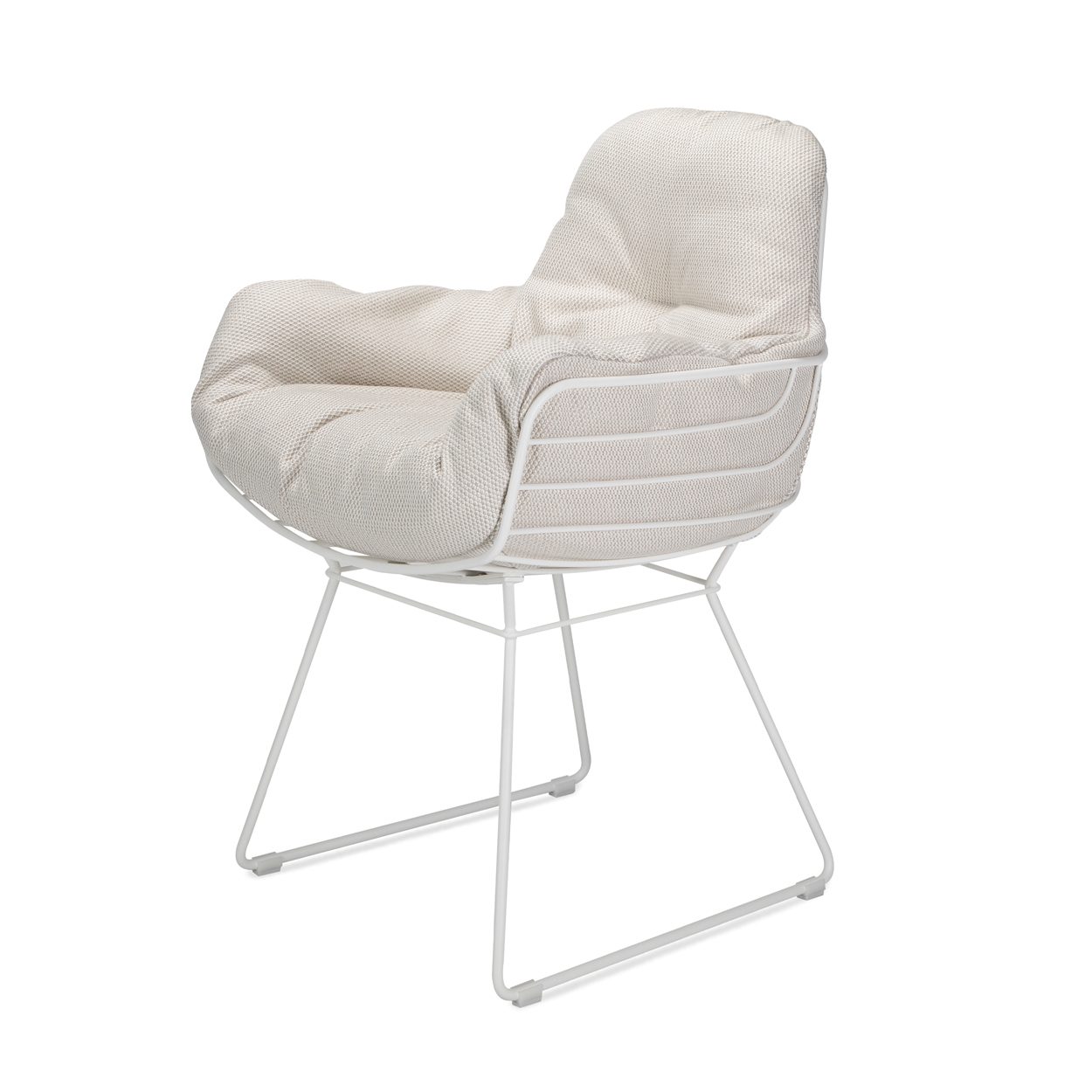 Leyasol Armchair High für draußen, Polster Lopi Marble in Hellgrau, weißgraues Drahtgestell, schräg von vorn