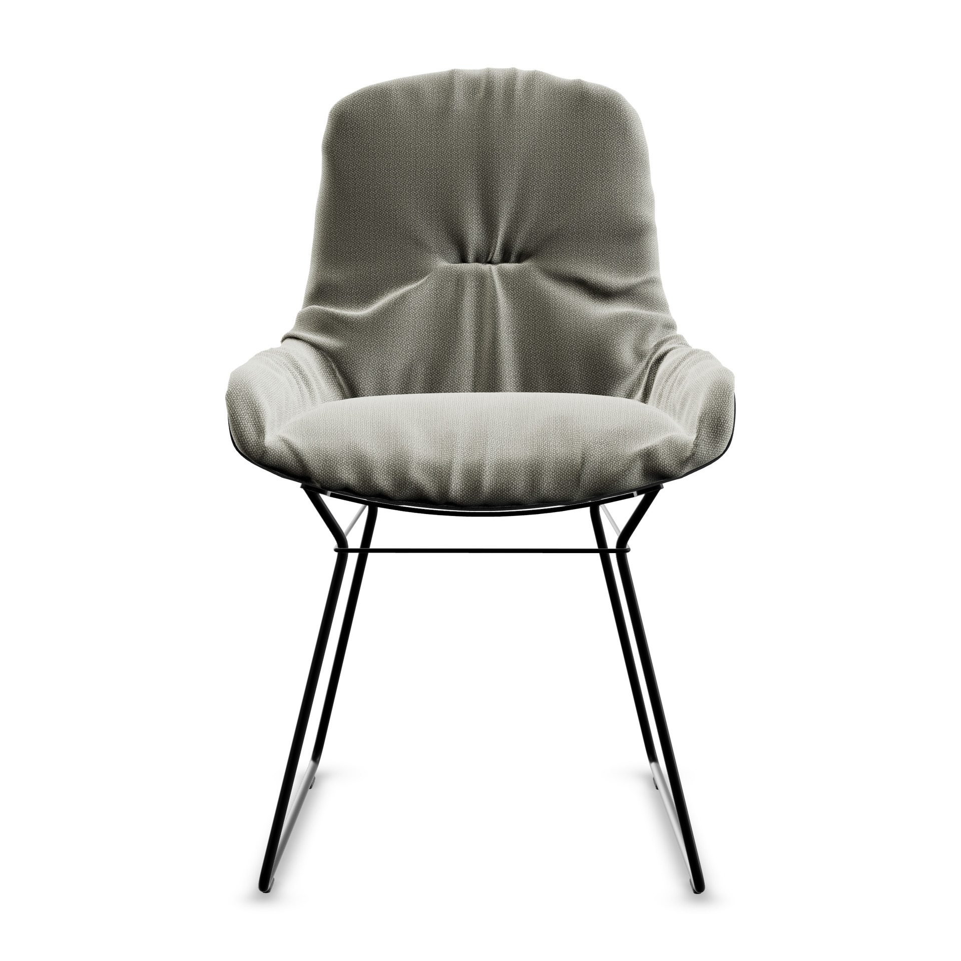 Leya Armchair Low in hellgrauem Stoff Safire 0006 mit schwarzem Drahtgestell, Frontansicht