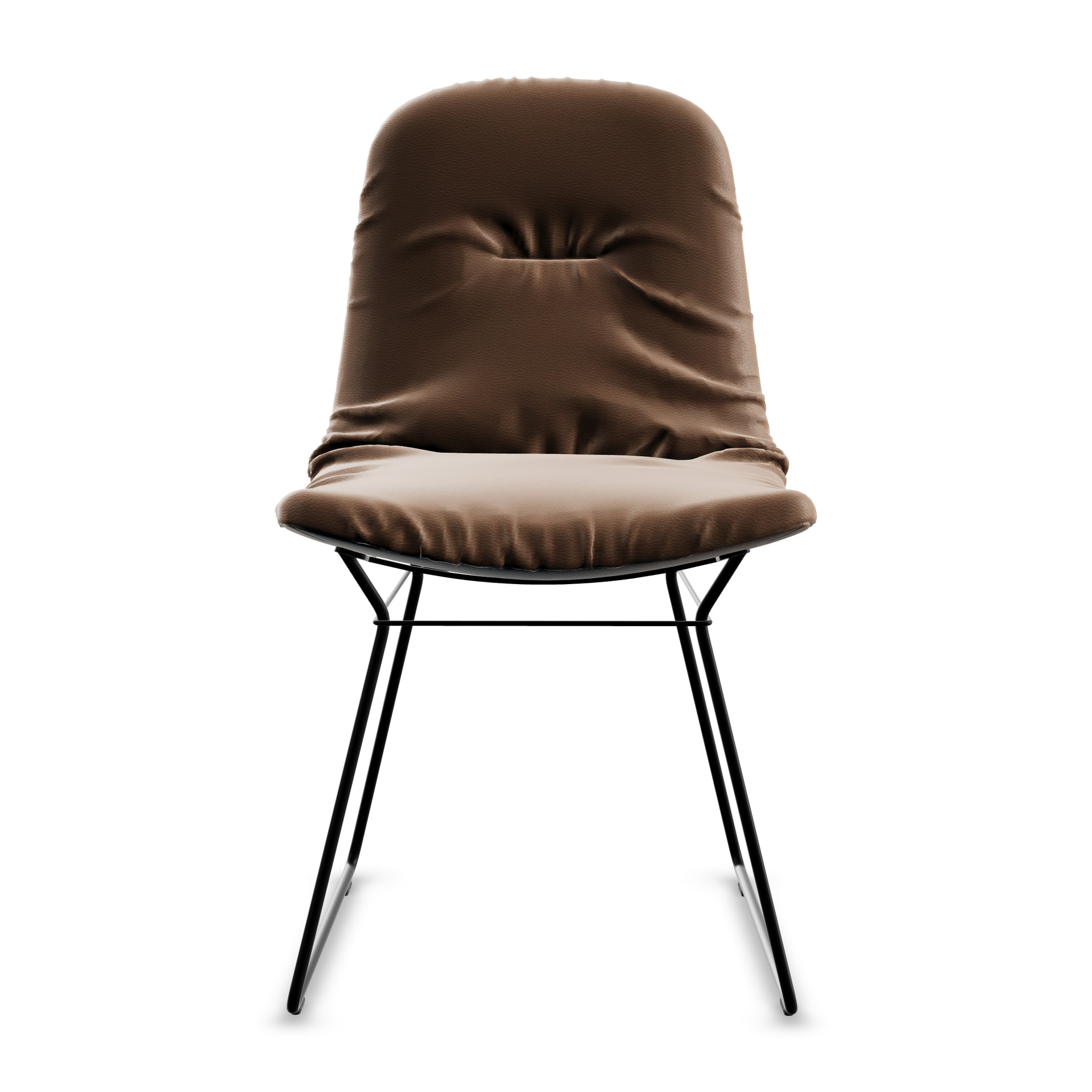 Leya Chair in braunem Leder Orient Caramel mit schwarzem Drahtgestell, Frontansicht