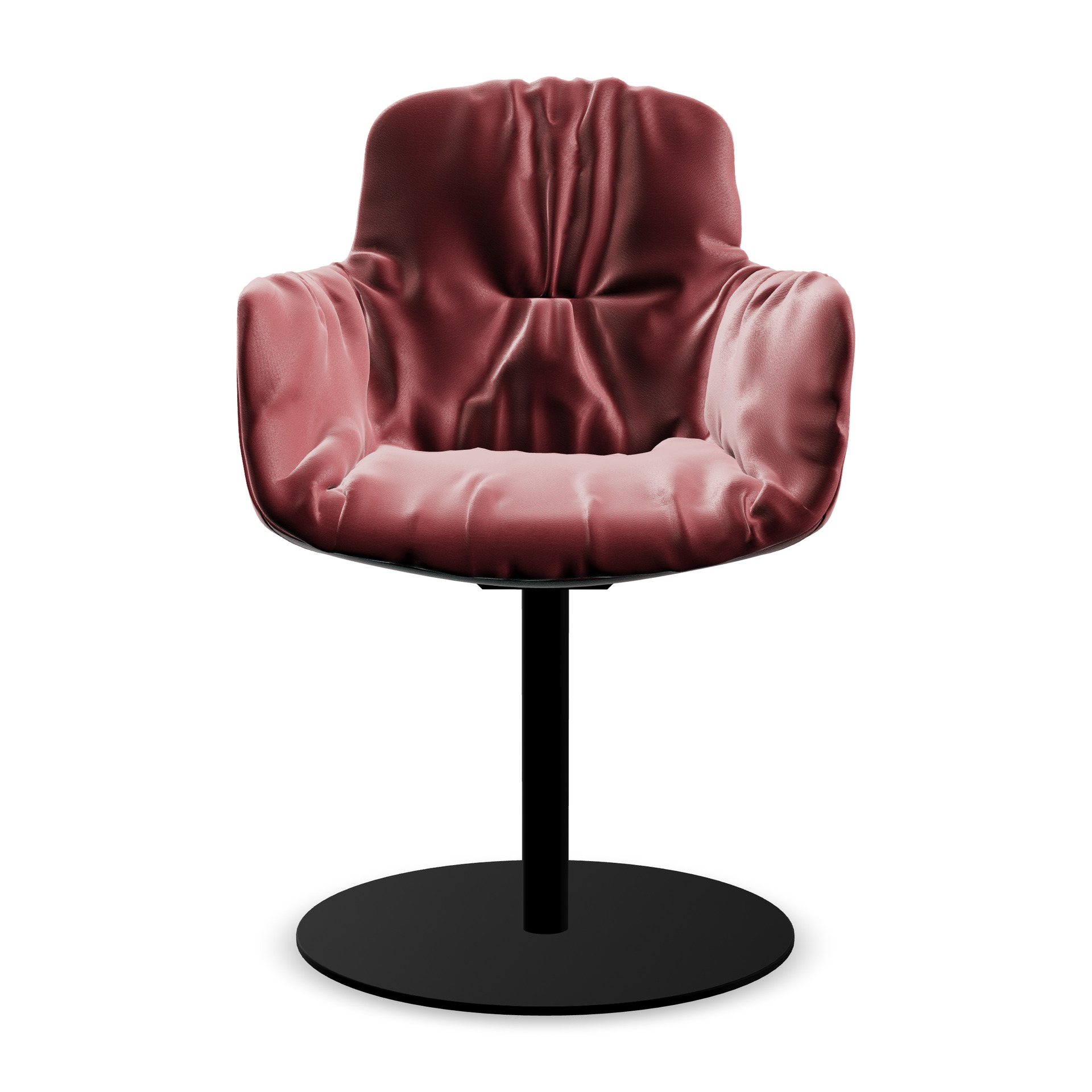 Leya Armchair High in rotem Leder Opium Vino mit schwarzem Tellerfuß, Frontansicht