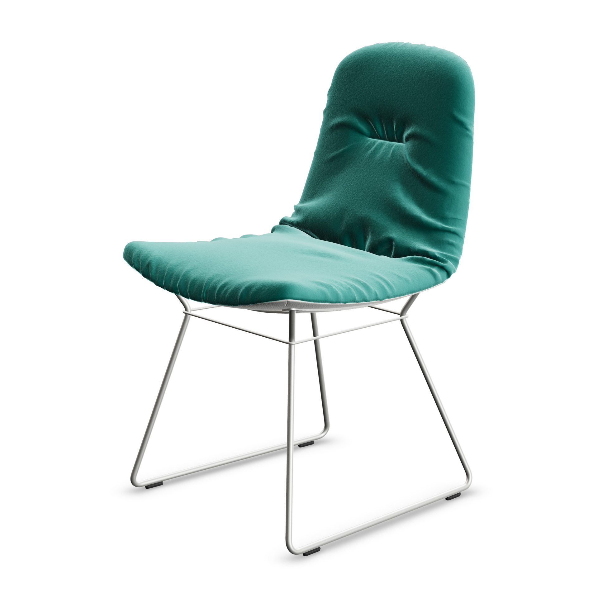 Leya Chair in grünem Stoff Sahco Avalon 0057 mit weißem Drahtgestell, schräg von vorn