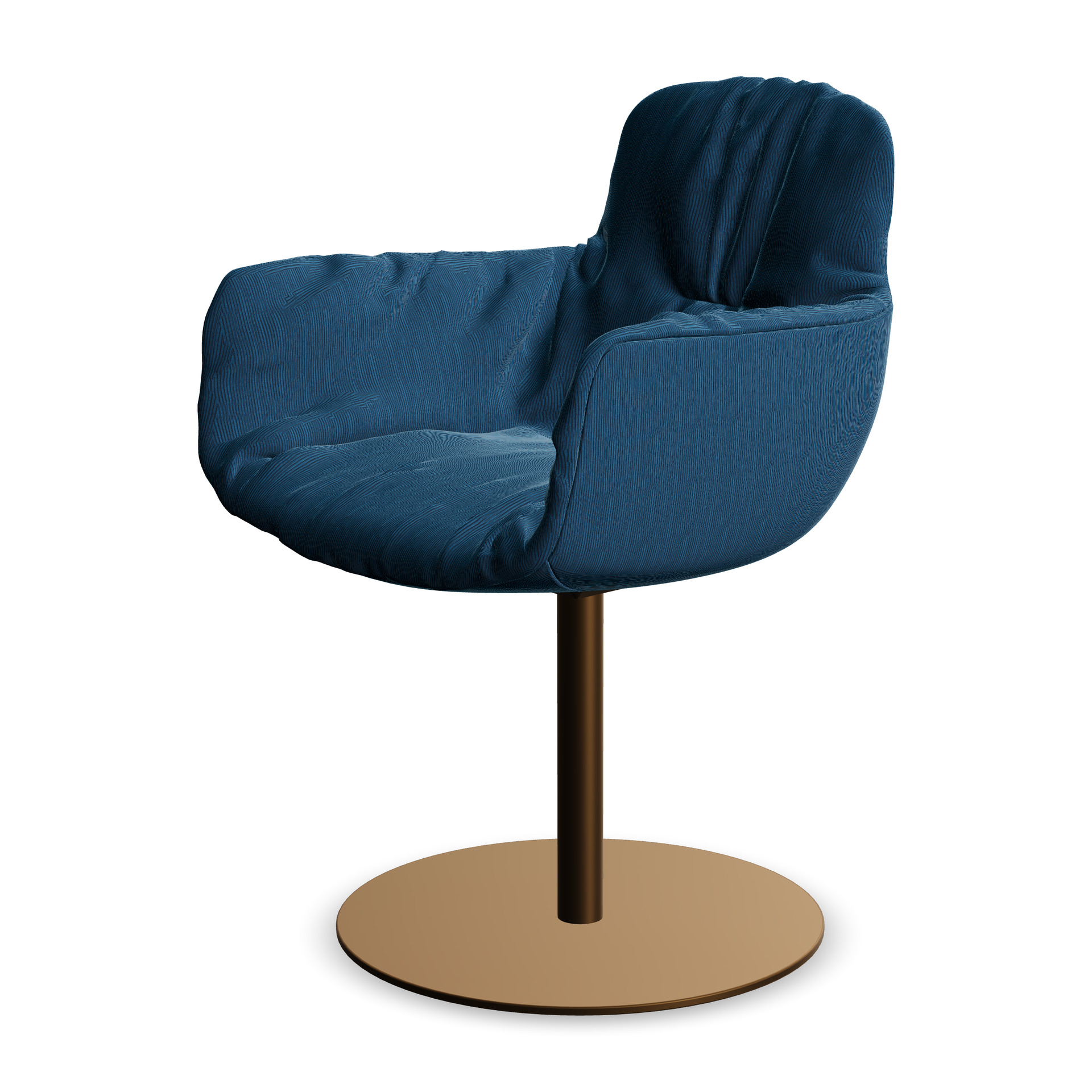 Leya Armchair High in blauem Cordstoff Riga Océan mit Tellerfuß in Messing, schräg von vorn
