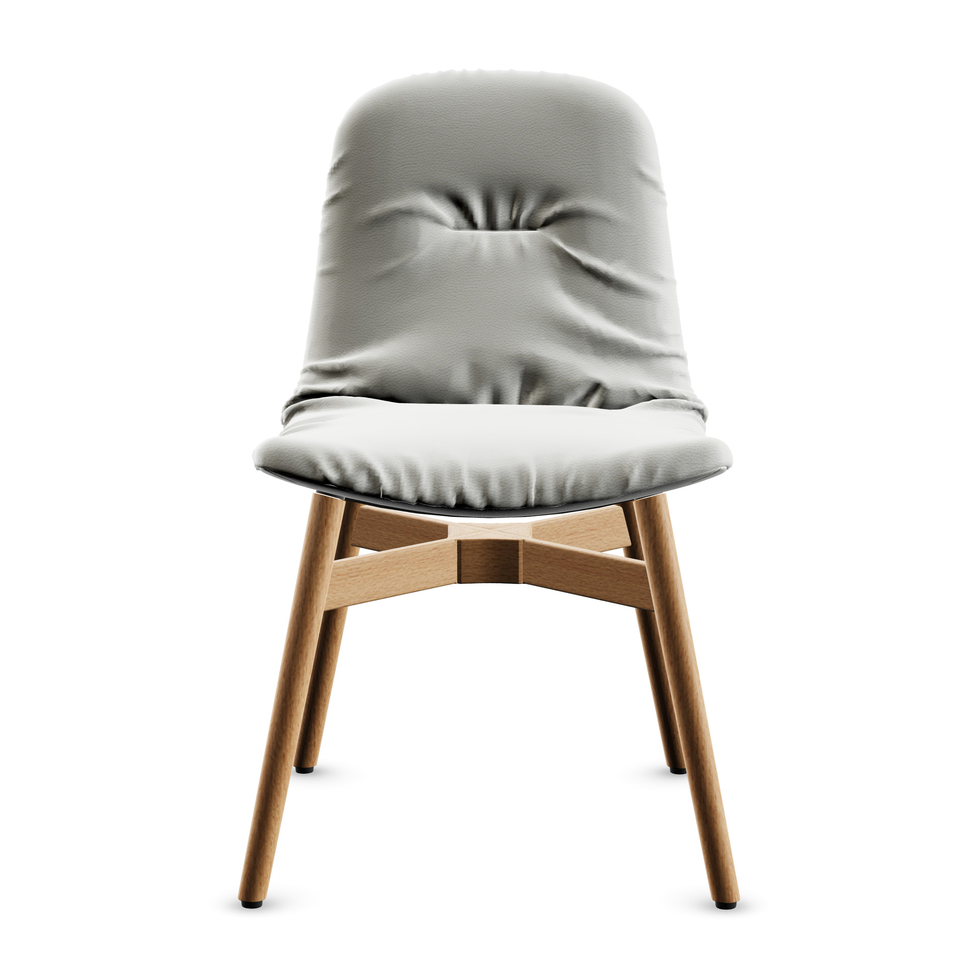 Leya Chair in hellgrauem Leder Orient Kristall mit Holzgestell in Eiche, Frontansicht