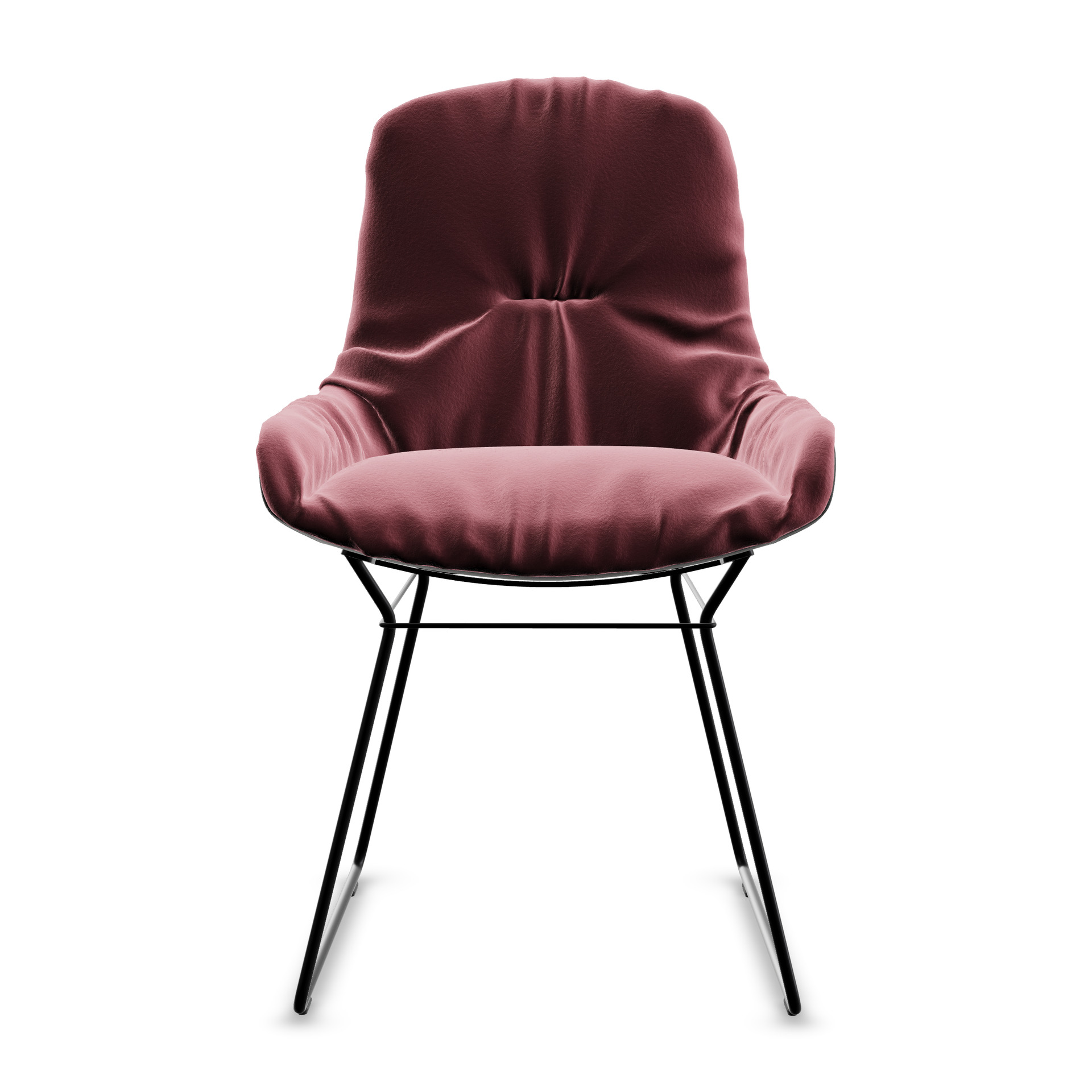 Leya Armchair Low in altrosa Stoff Sahco Avalon 0027 mit schwarzem Drahtgestell, Frontansicht