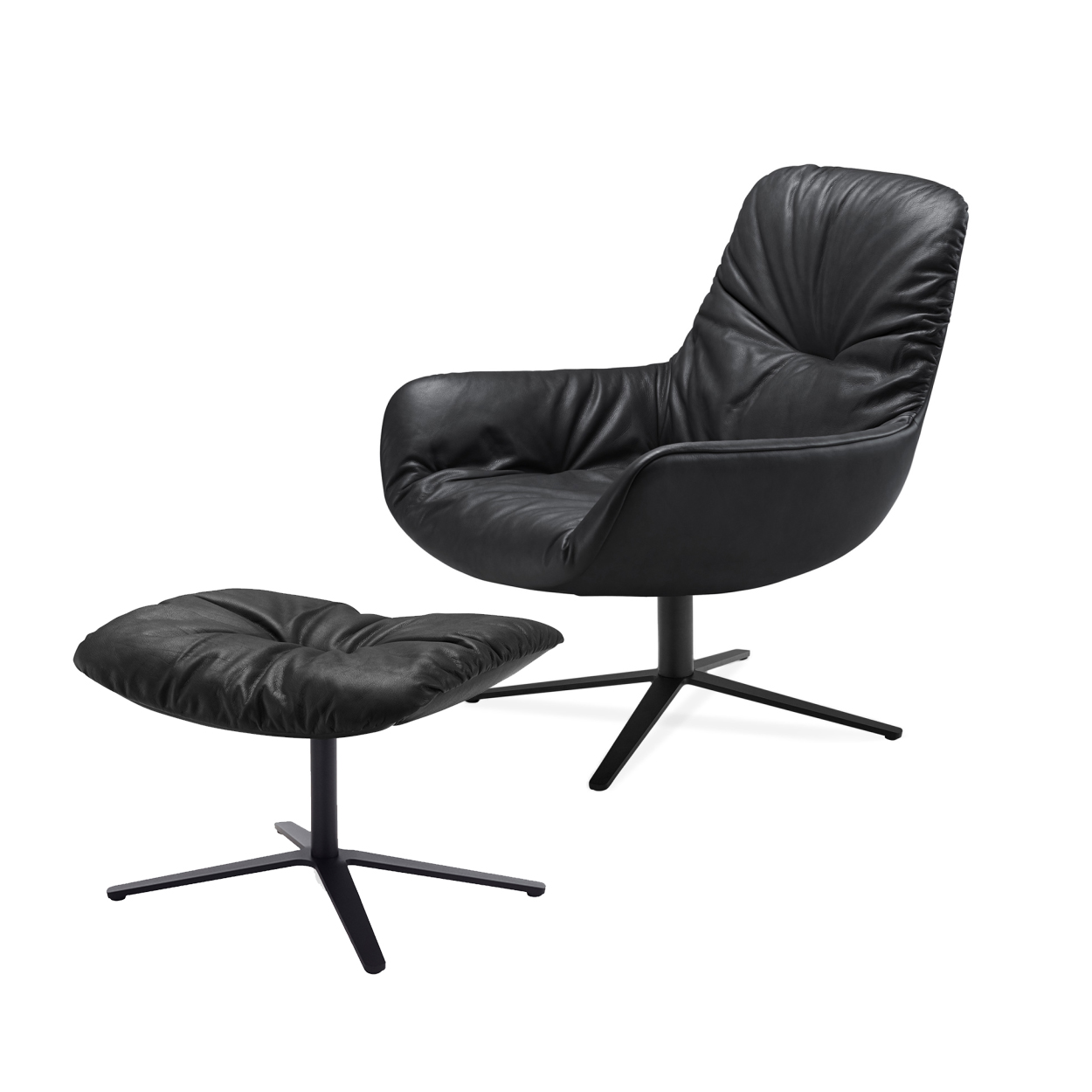 Leya Lounge Chair Leder Sahara Ebony - Fußkreuzgestell  inkl. Ottomane