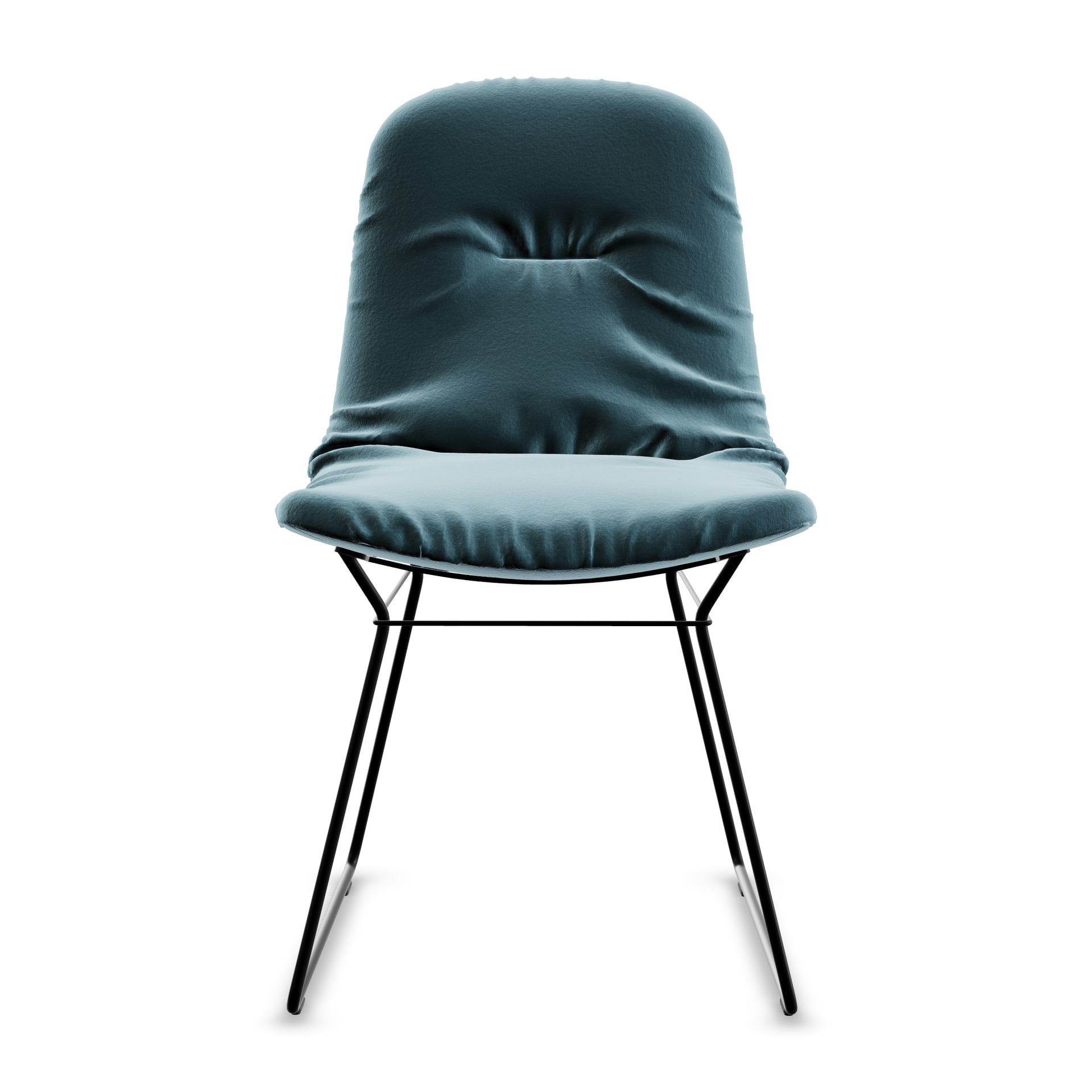 Leya Chair in petrolblauem Stoff Smart Arctique mit schwarzem Drahtgestell, Frontansicht