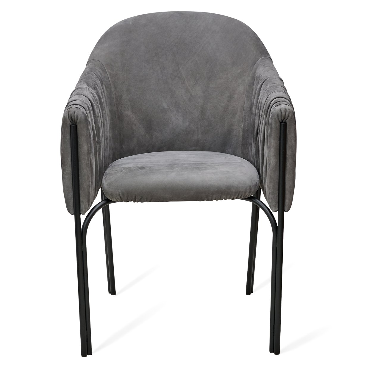 Celine Armchair High in grauem Leder Cayenne Anthracite mit schwarzem Gestell, Frontansicht