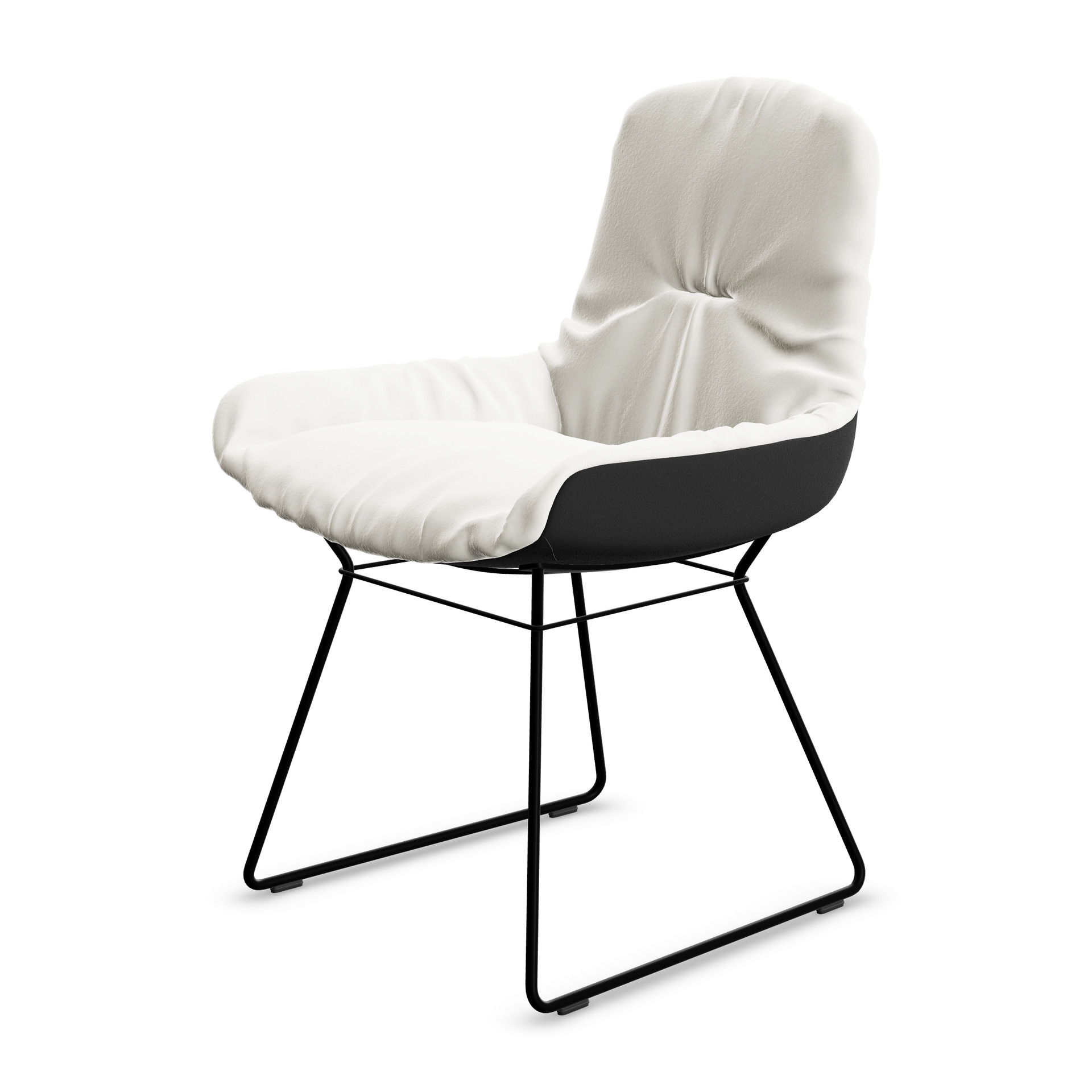 Leya Armchair Low in weißem Stoff Sahco Avalon 0059, Außenseite Adamo & Eva Nero, Drahtgestell, schräg von vorn