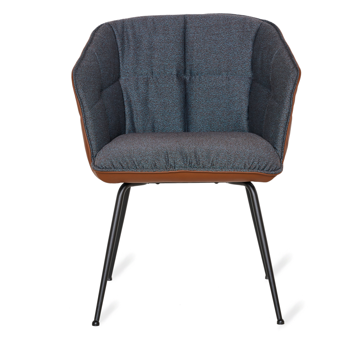 Marla Armchair High in blaugrauem Stoff Shake Vulcan mit cognacbraunem Leder Sahara Cacao und schwarzem Gestell, Frontansicht