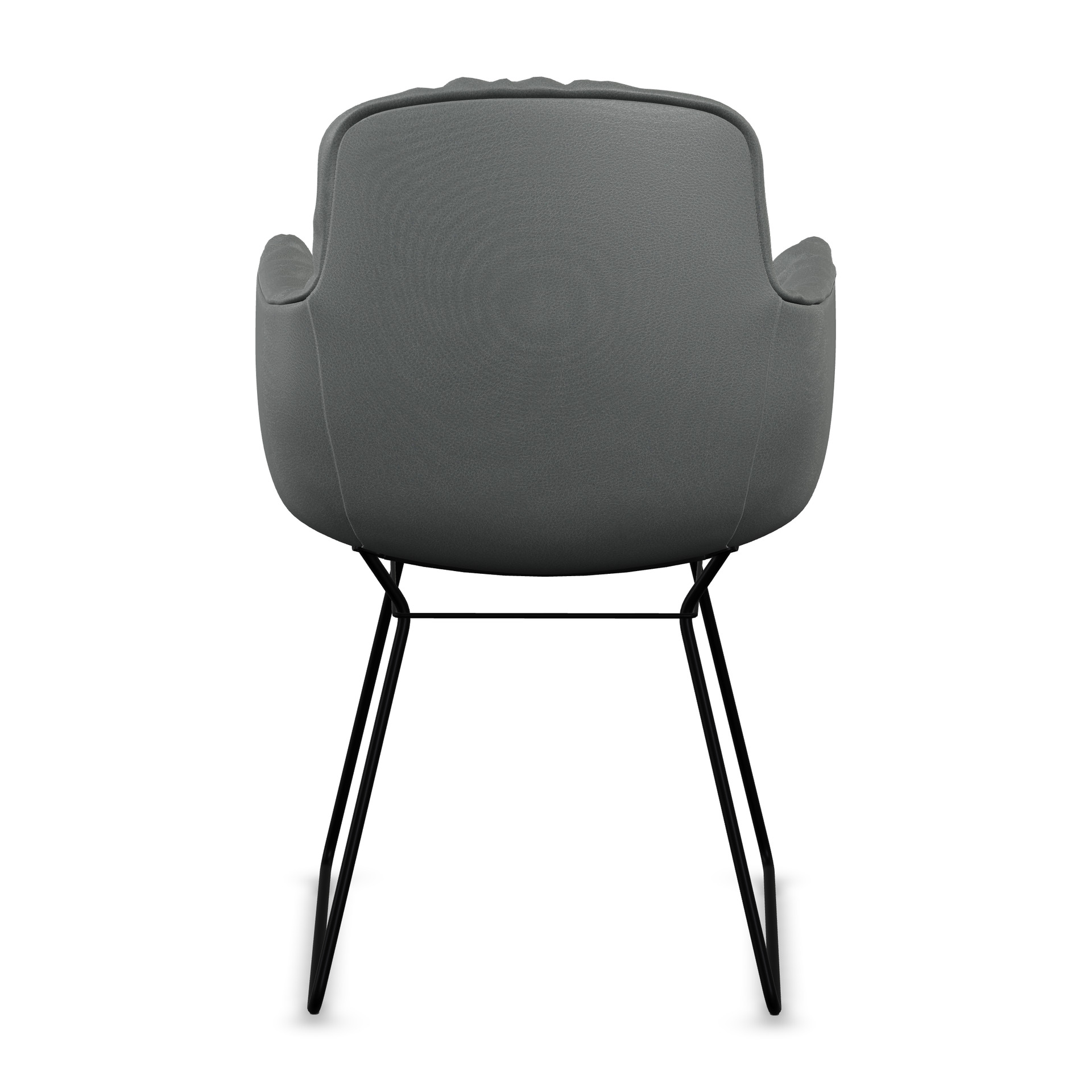 Leya Armchair High in grauem Leder Sahara Plaza mit schwarzem Drahtgestell, Rückansicht