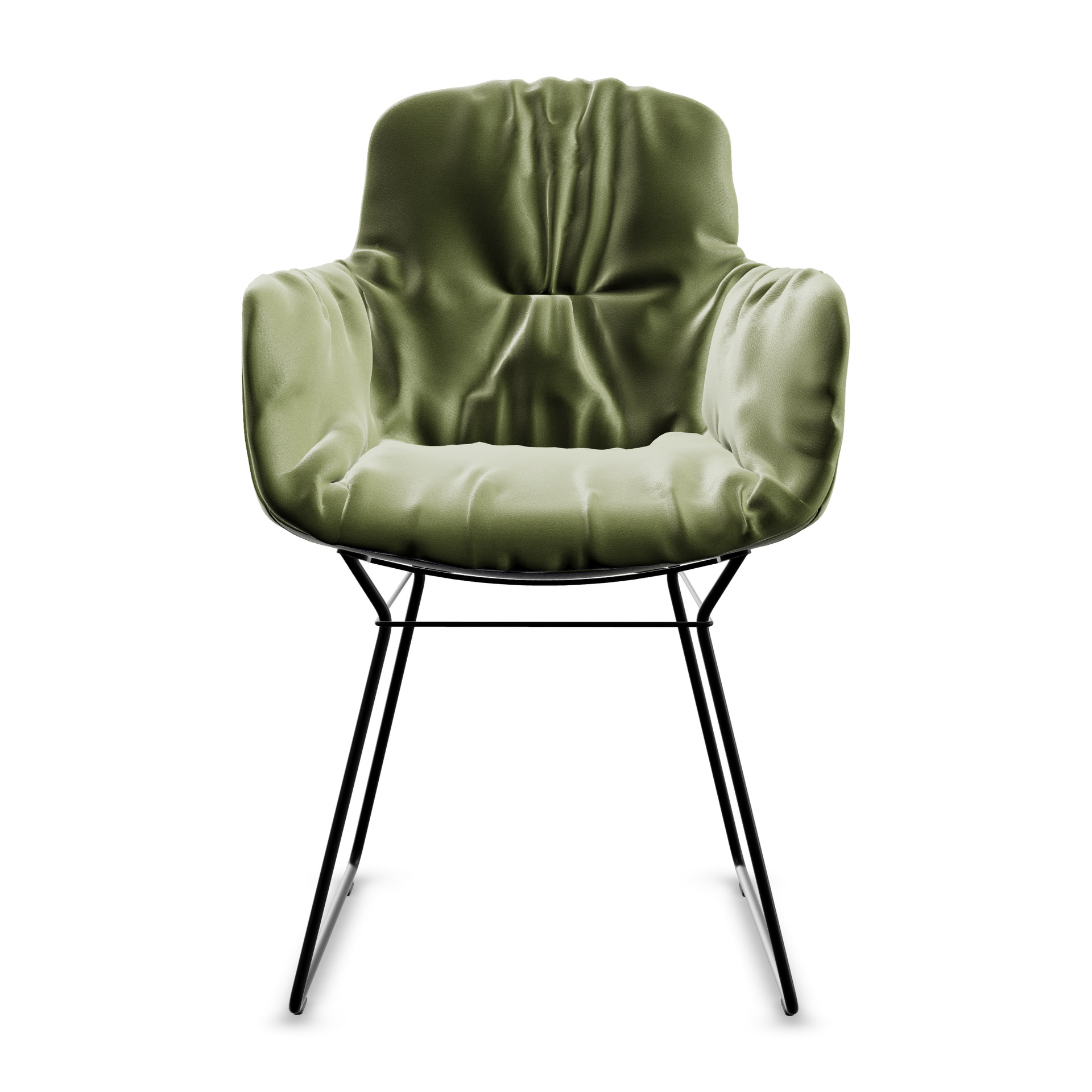 Leya Armchair High in grünem Leder Opium Palm mit schwarzem Drahtgestell, Frontansicht