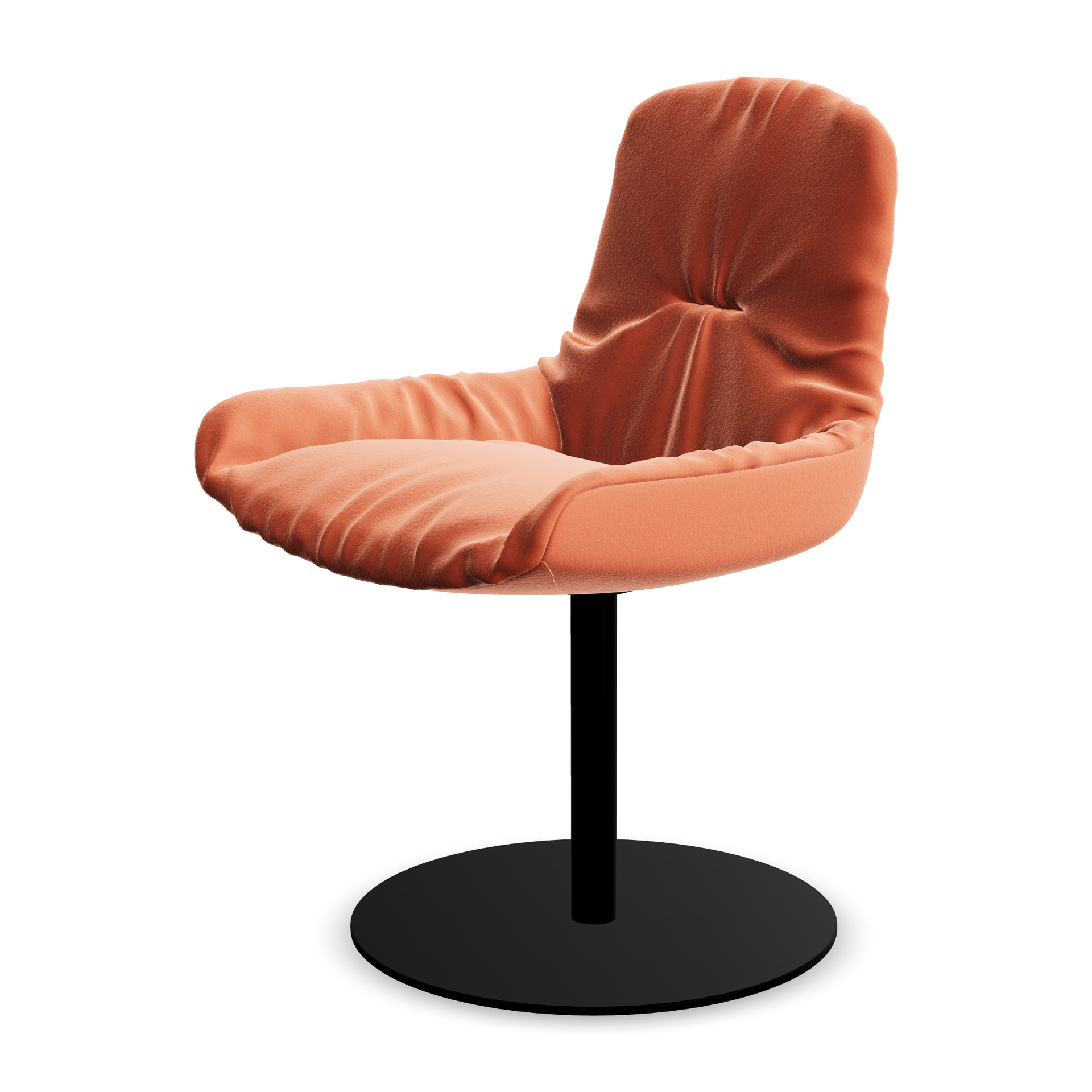 Leya Armchair Low in orangefarbenem Stoff Sahco Avalon 0011 mit schwarzem Tellerfuß, schräg von vorn