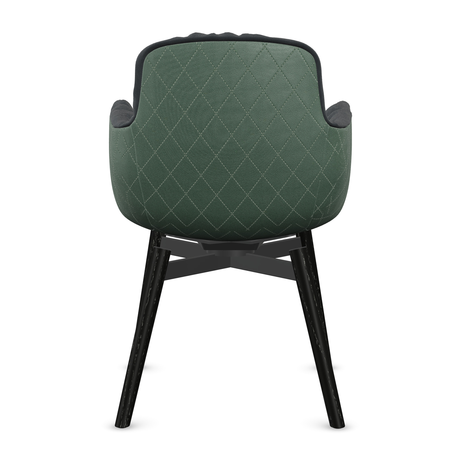 Leya Armchair High mit Rückseite in grünem, gestepptem Leder Adora Jade, schwarzes Holzgestell, Rückansicht