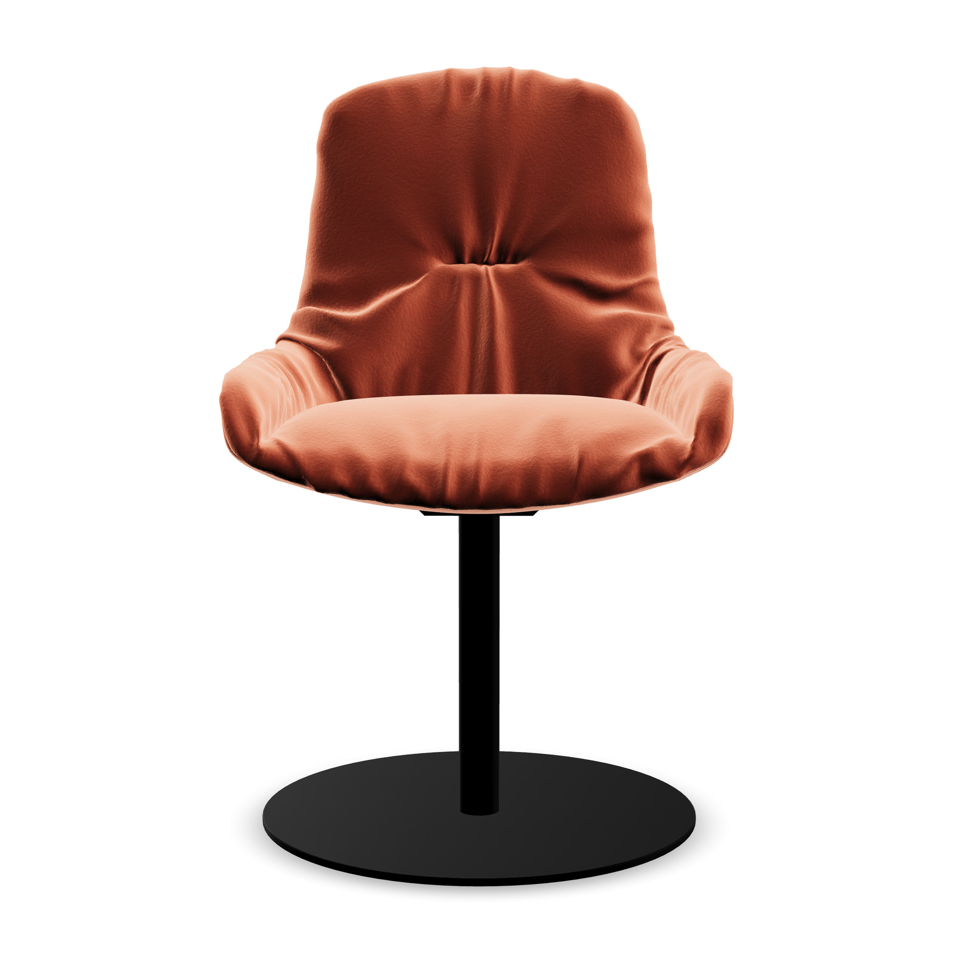 Leya Armchair Low in orangefarbenem Stoff Sahco Avalon 0011 mit schwarzem Tellerfuß, Frontansicht