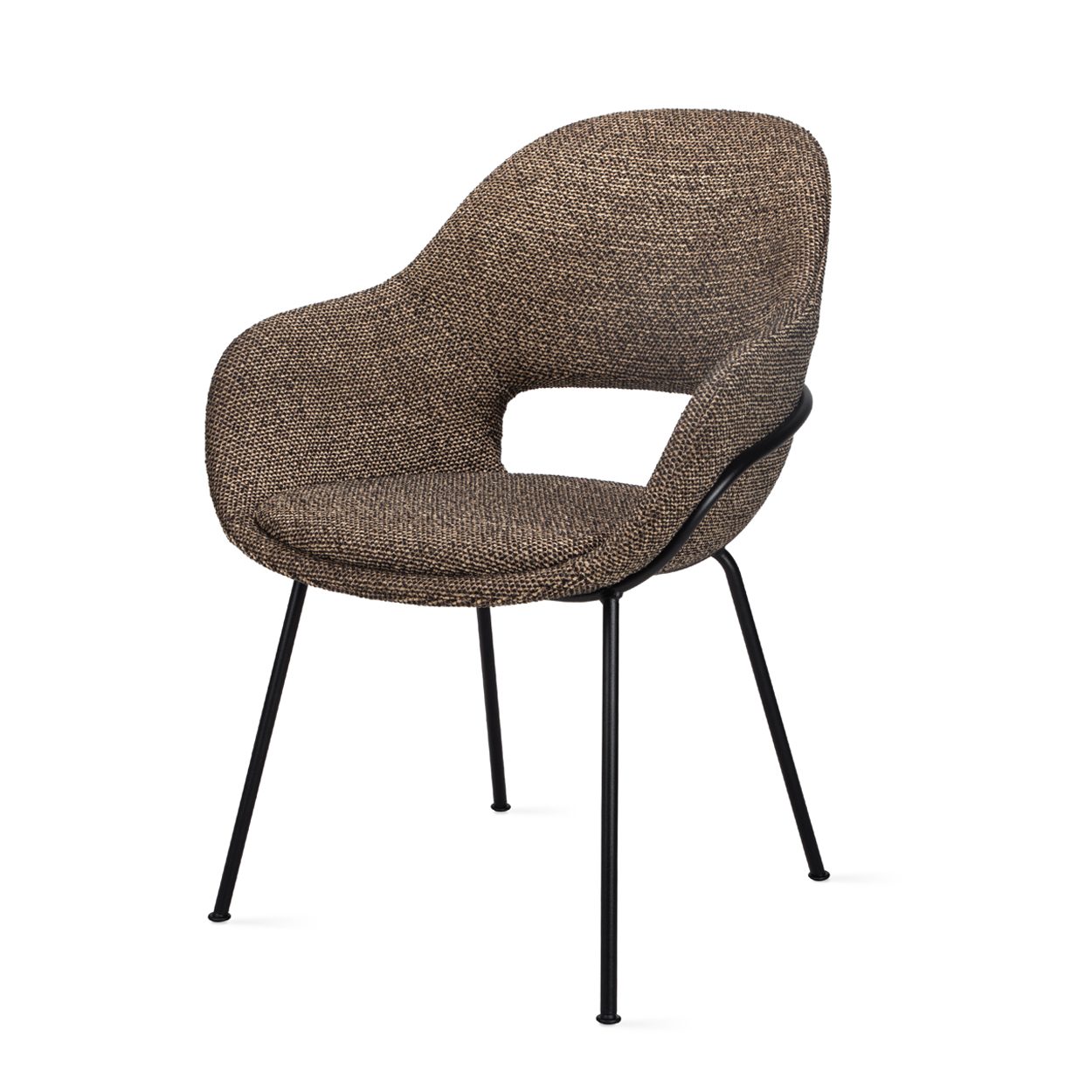 Theia Armchair High in braun meliertem Stoff Sahco Safire 0001 mit schwarzem Gestell, schräg von vorn