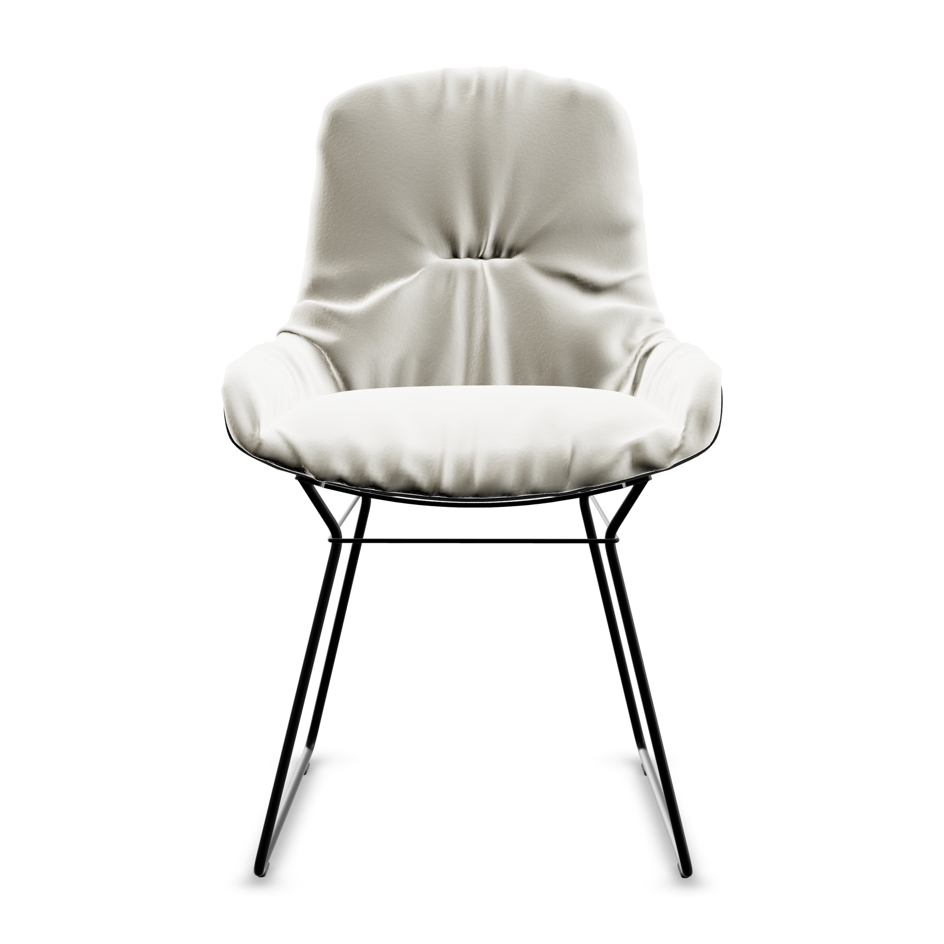 Leya Armchair Low in weißem Stoff Sahco Avalon 0059 mit schwarzem Drahtgestell, Frontansicht