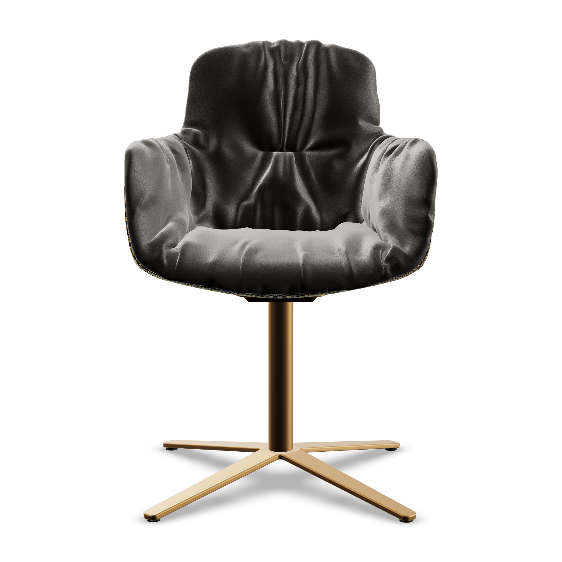 Leya Armchair High in dunkelbraunem Leder Adora Canelo mit Sternfuß in Bronze, Frontansicht