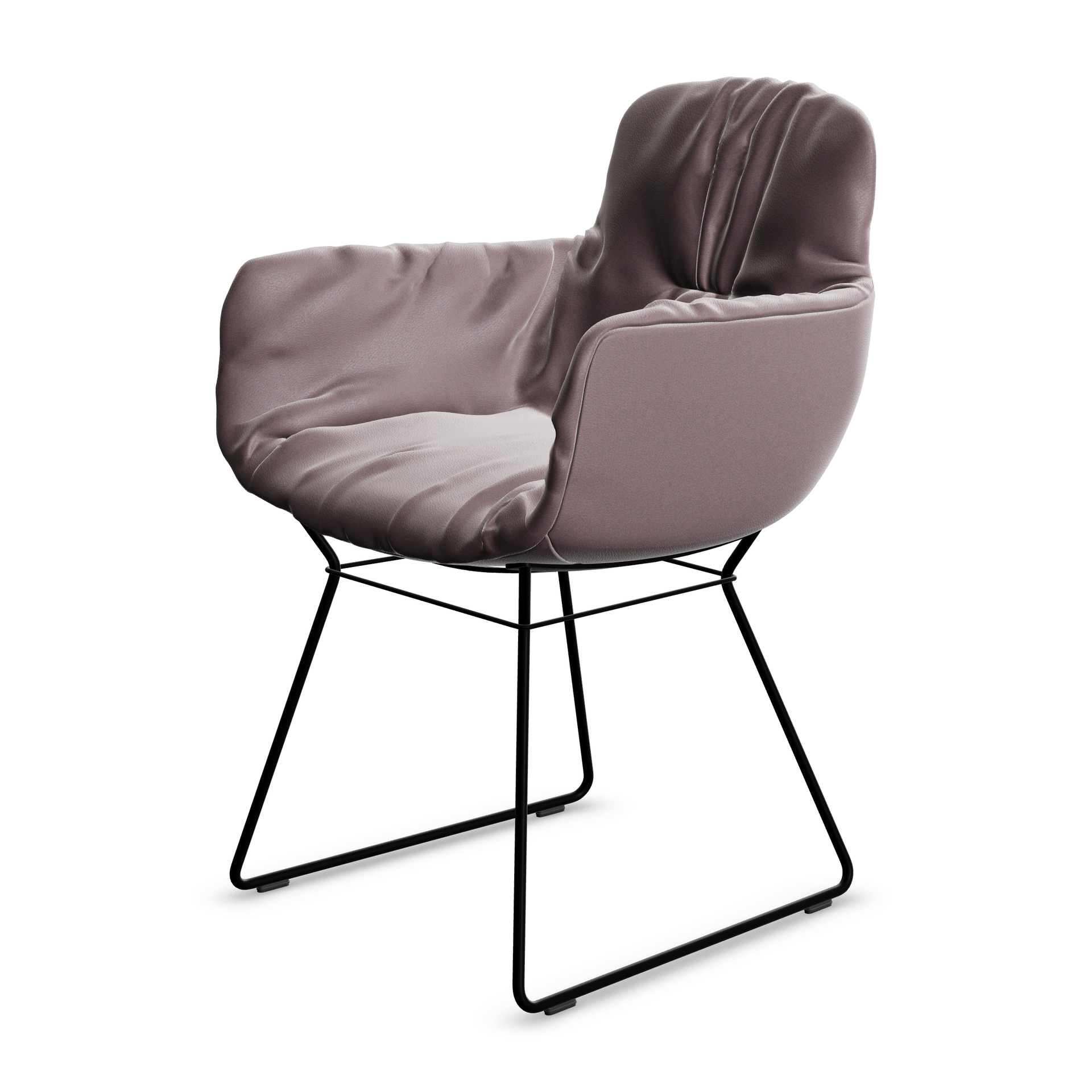 Leya Armchair High in graubraunem Leder Opium Plaza mit schwarzem Drahtgestell, schräg von vorn