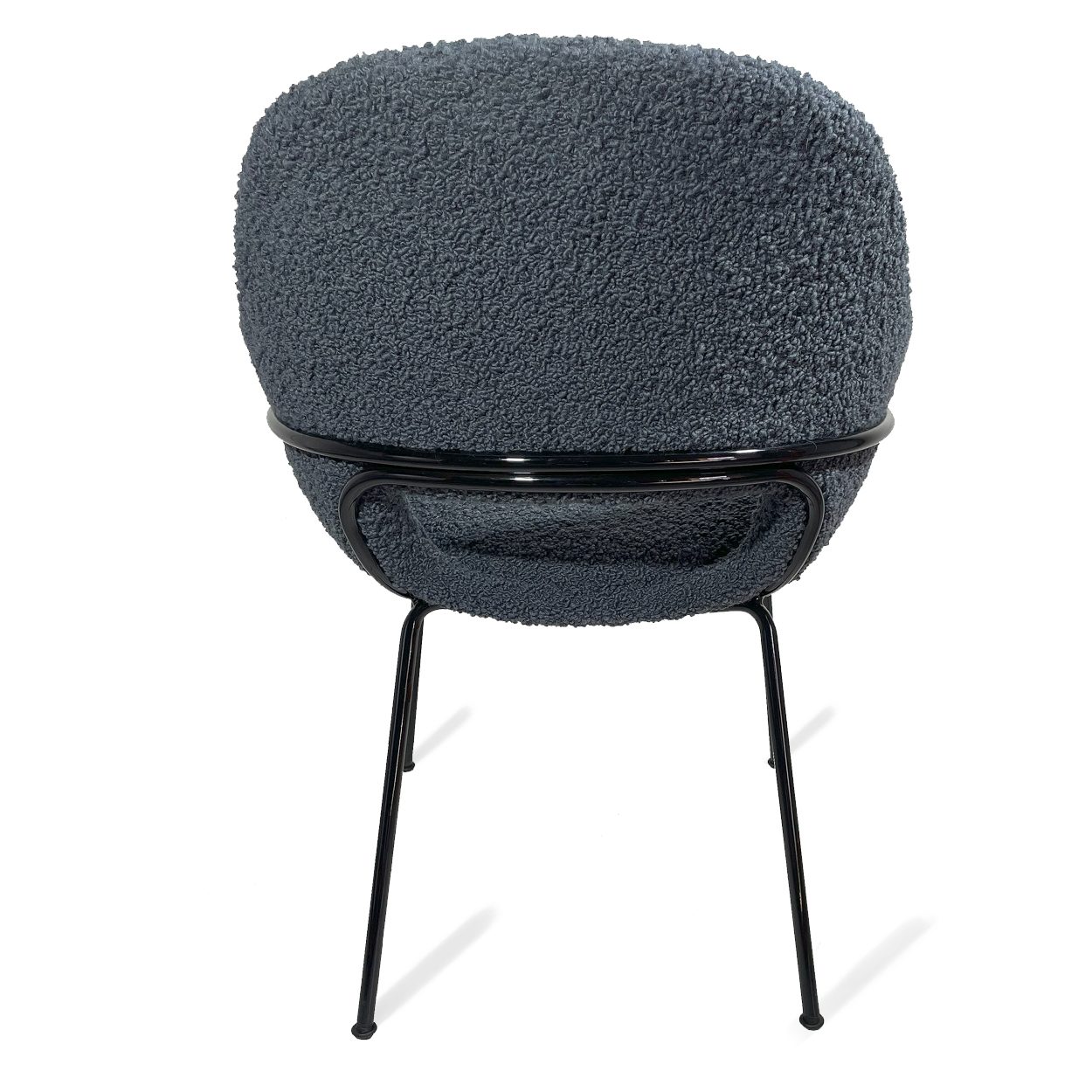 Theia Armchair High in blaugrauem Bouclé-Stoff Nimbus mit schwarzem Vierbeingestell, Rückansicht