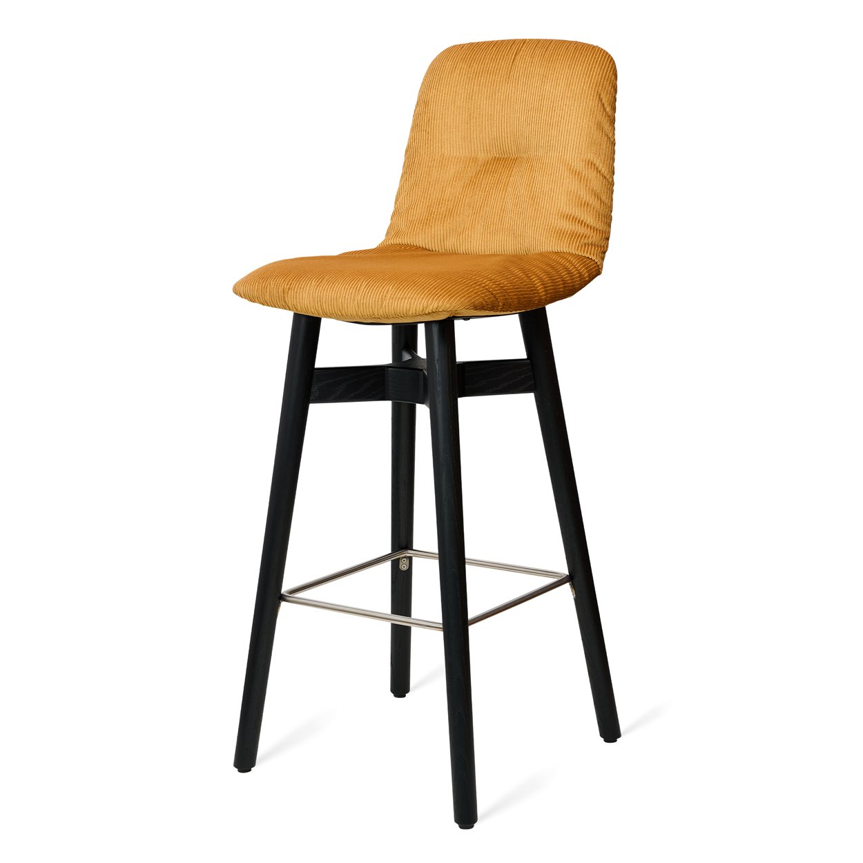 Leya Counterstool High in senfgelbem Cordstoff Riga Venitien mit schwarzem Holzgestell, Seitenansicht