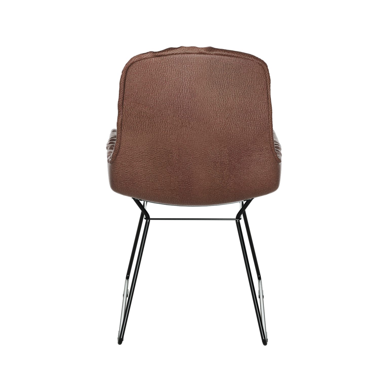 Leya Armchair Low in braunem Leder Sahara Coffee mit schwarzem Drahtgestell, Rückansicht