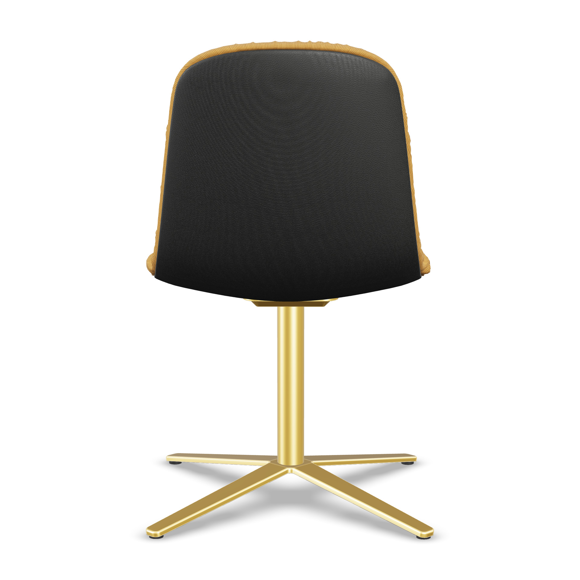 Leya Chair mit Rückseite in schwarzem Leder Sahara Ebony, Sternfuß in Messing, Rückansicht