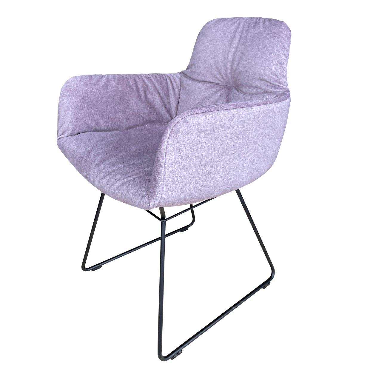 Leya Armchair High in lavendelgrauem Stoff Smart Tourterelle mit schwarzem Kufengestell, schräg von vorn
